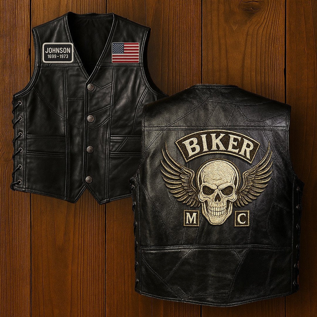 Premium US Veterans Custom Leather Motor Vest VPVC702118, Gifts For US Veteran, Gifts On Father's Day, Veterans Day.