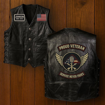 Premium US Veterans Custom Leather Motor Vest VPVC702119, Gifts For US Veteran, Gifts On Father's Day, Veterans Day.