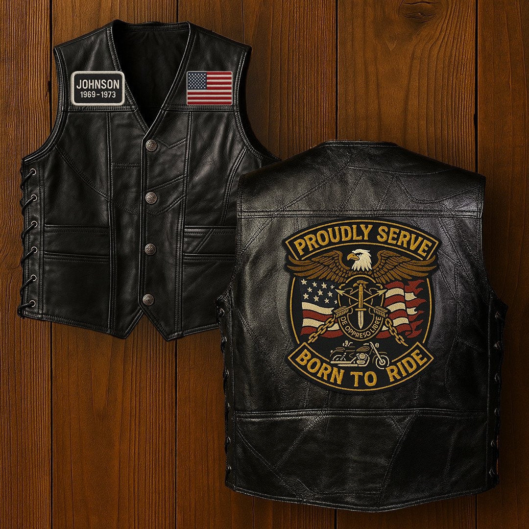 Premium US Veterans Custom Leather Motor Vest VPVC702123, Gifts For US Veteran, Gifts On Father's Day, Veterans Day.