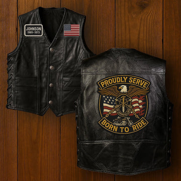 Premium US Veterans Custom Leather Motor Vest VPVC702123, Gifts For US Veteran, Gifts On Father's Day, Veterans Day.