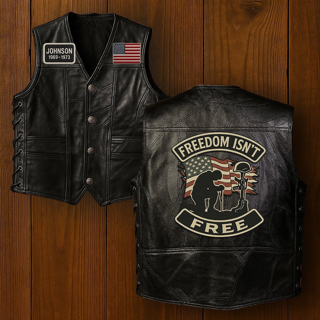 Premium US Veterans Custom Leather Motor Vest VPVC702124, Gifts For US Veteran, Gifts On Father's Day, Veterans Day.