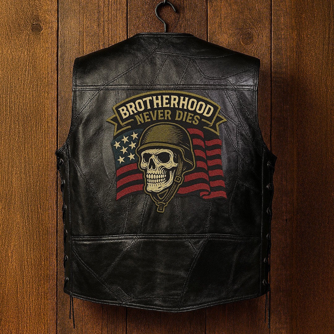 Premium US Veterans Custom Leather Motor Vest VPVC702125, Gifts For US Veteran, Gifts On Father's Day, Veterans Day.
