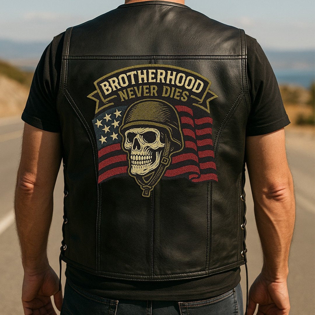 Premium US Veterans Custom Leather Motor Vest VPVC702125, Gifts For US Veteran, Gifts On Father's Day, Veterans Day.