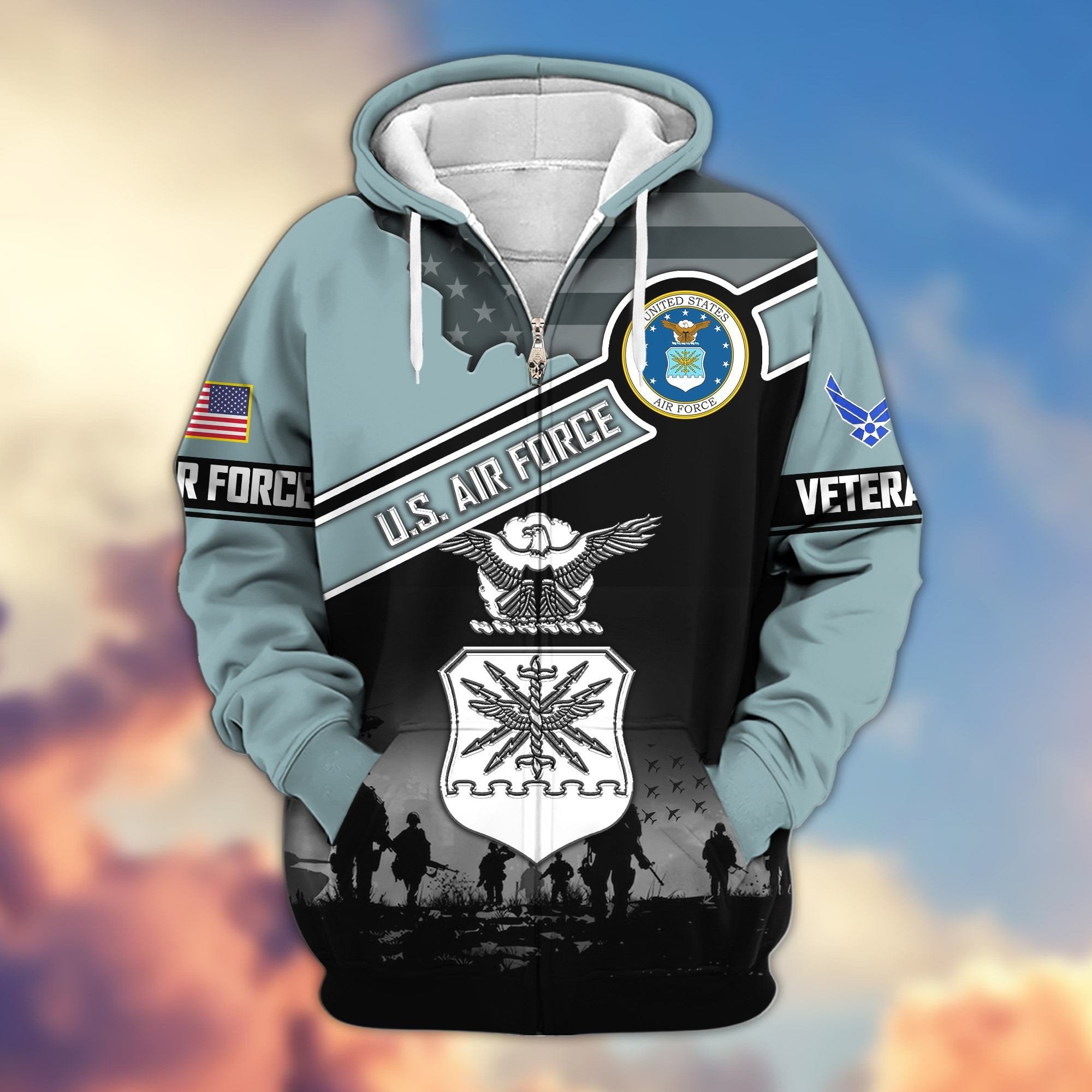 Premium US Veterans Zip Hoodie ATTN040921, Gifts For US Veterans, Gifts On Father's Day, Veterans Day.