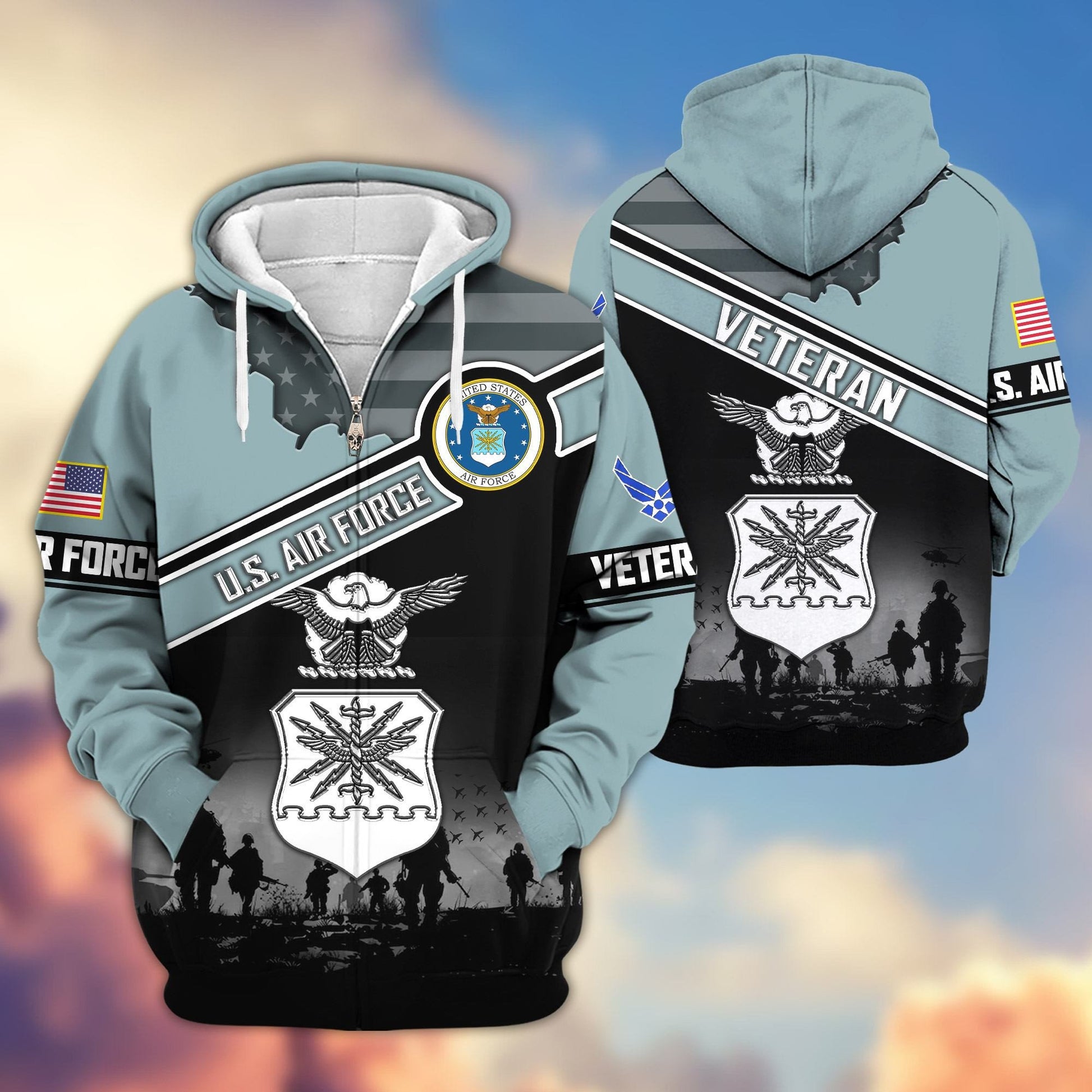 Premium US Veterans Zip Hoodie ATTN040921, Gifts For US Veterans, Gifts On Father's Day, Veterans Day.