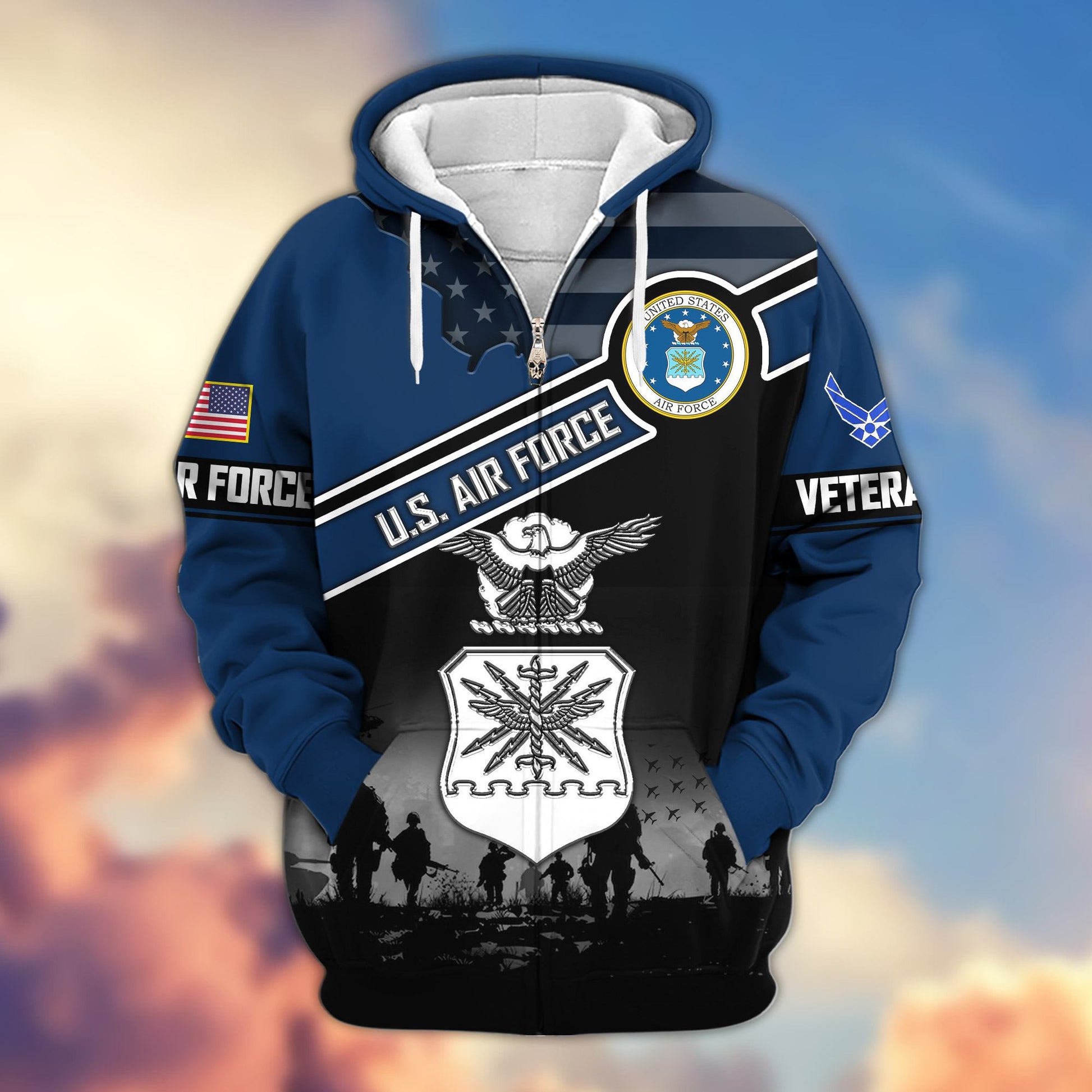 Premium US Veterans Zip Hoodie ATTN040921, Gifts For US Veterans, Gifts On Father's Day, Veterans Day.
