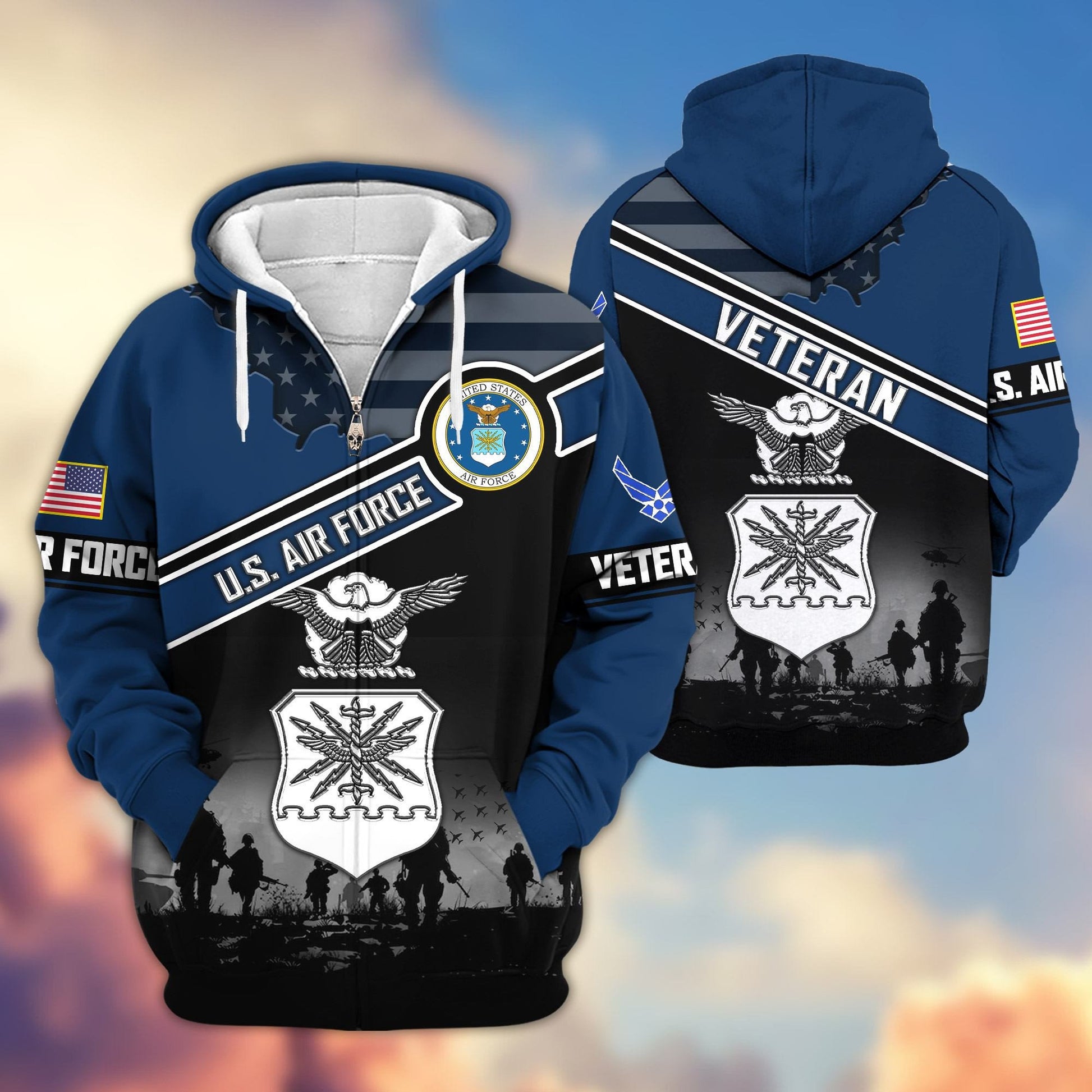 Premium US Veterans Zip Hoodie ATTN040921, Gifts For US Veterans, Gifts On Father's Day, Veterans Day.