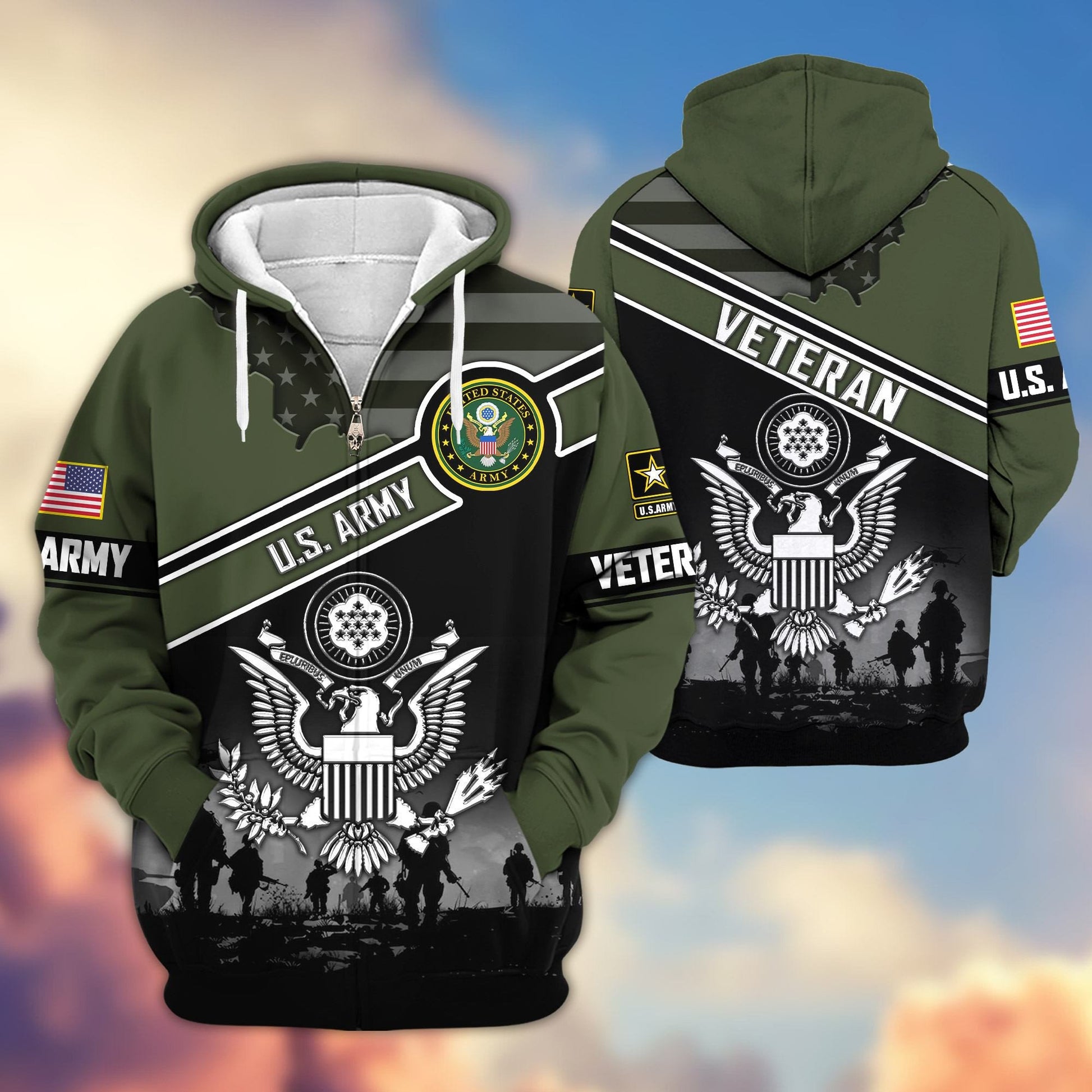 Premium US Veterans Zip Hoodie ATTN040921, Gifts For US Veterans, Gifts On Father's Day, Veterans Day.