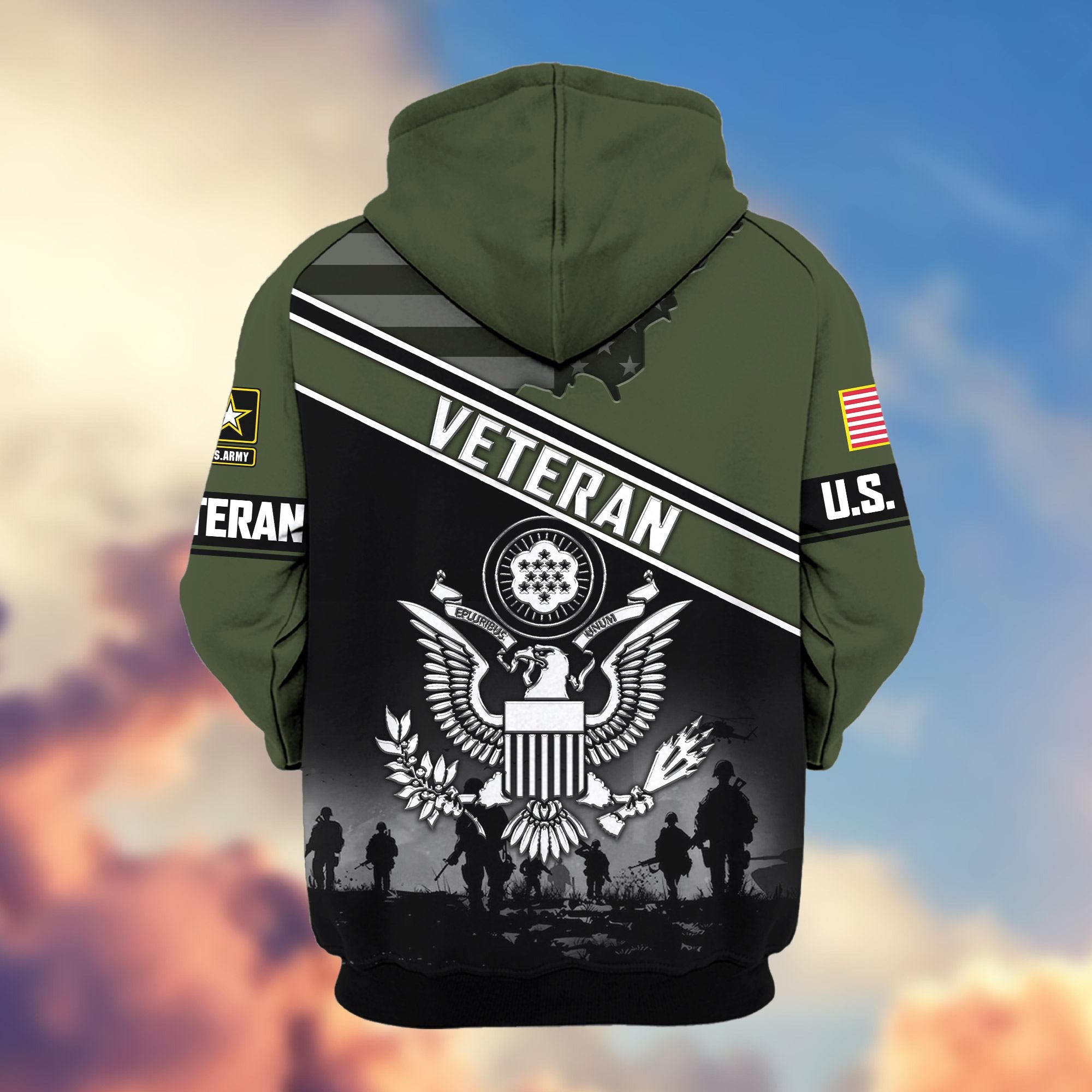 Premium US Veterans Zip Hoodie ATTN040921, Gifts For US Veterans, Gifts On Father's Day, Veterans Day.