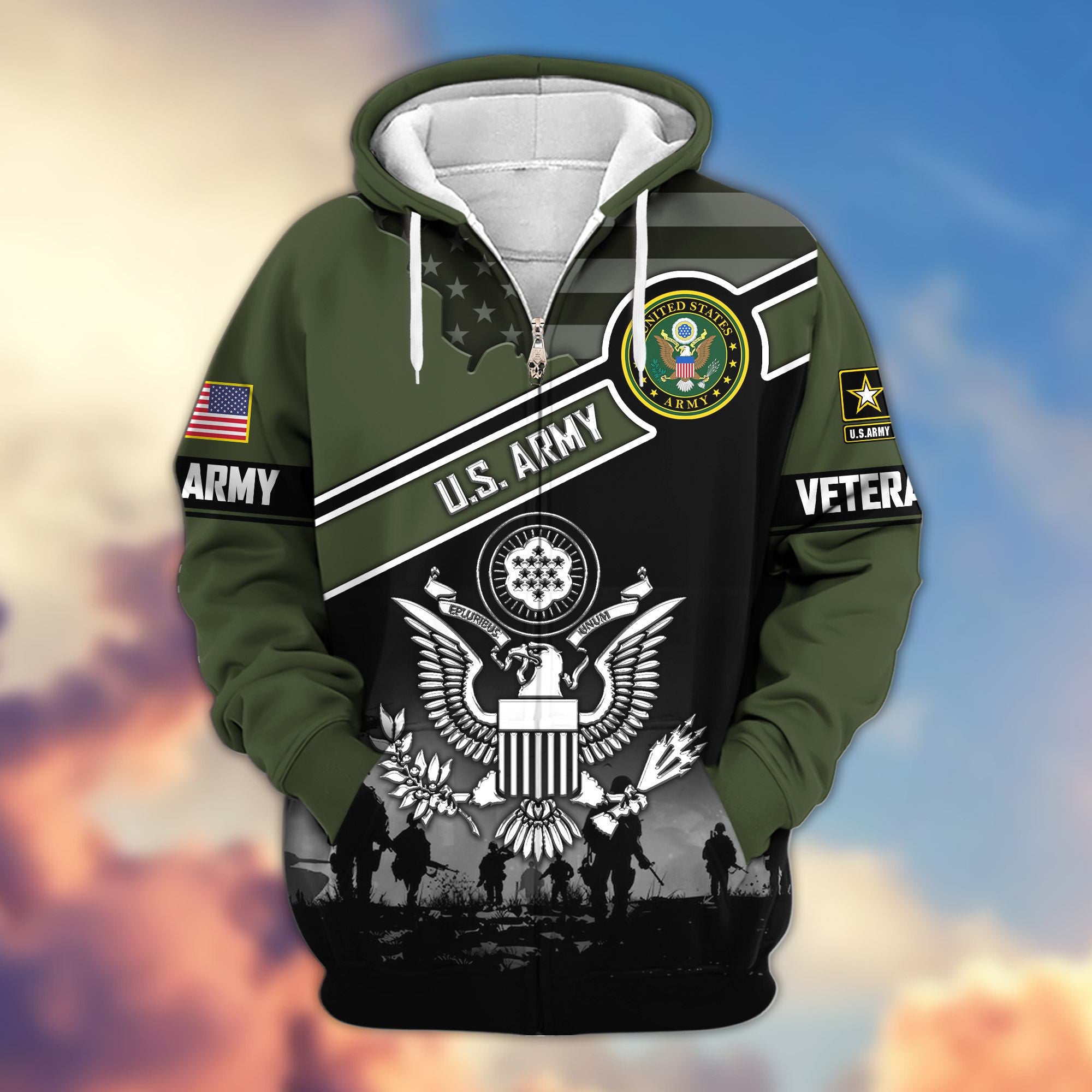 Premium US Veterans Zip Hoodie ATTN040921, Gifts For US Veterans, Gifts On Father's Day, Veterans Day.