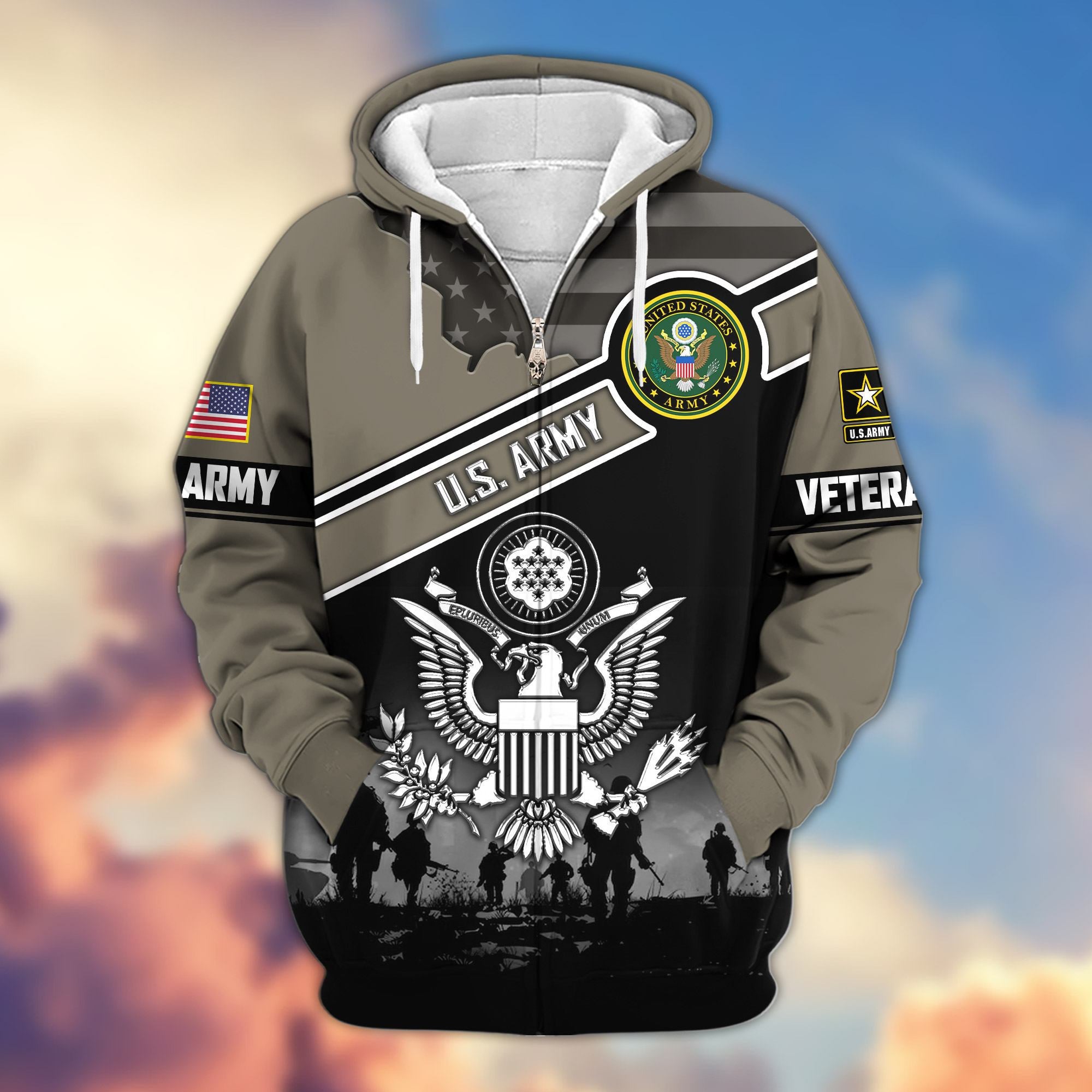 Premium US Veterans Zip Hoodie ATTN040921, Gifts For US Veterans, Gifts On Father's Day, Veterans Day.