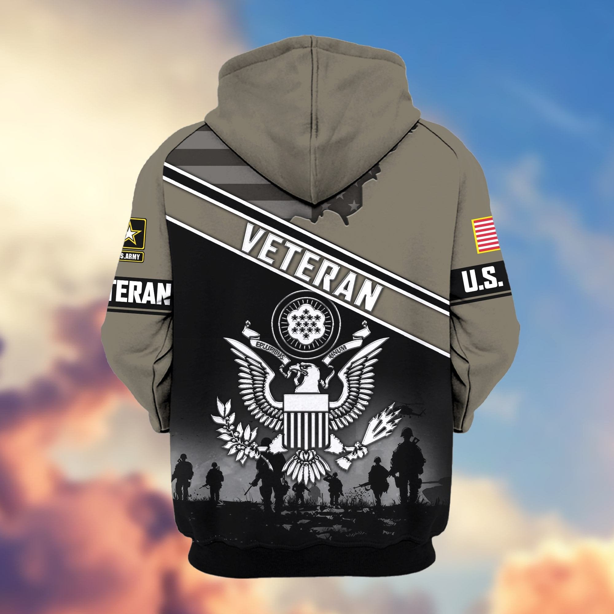 Premium US Veterans Zip Hoodie ATTN040921, Gifts For US Veterans, Gifts On Father's Day, Veterans Day.