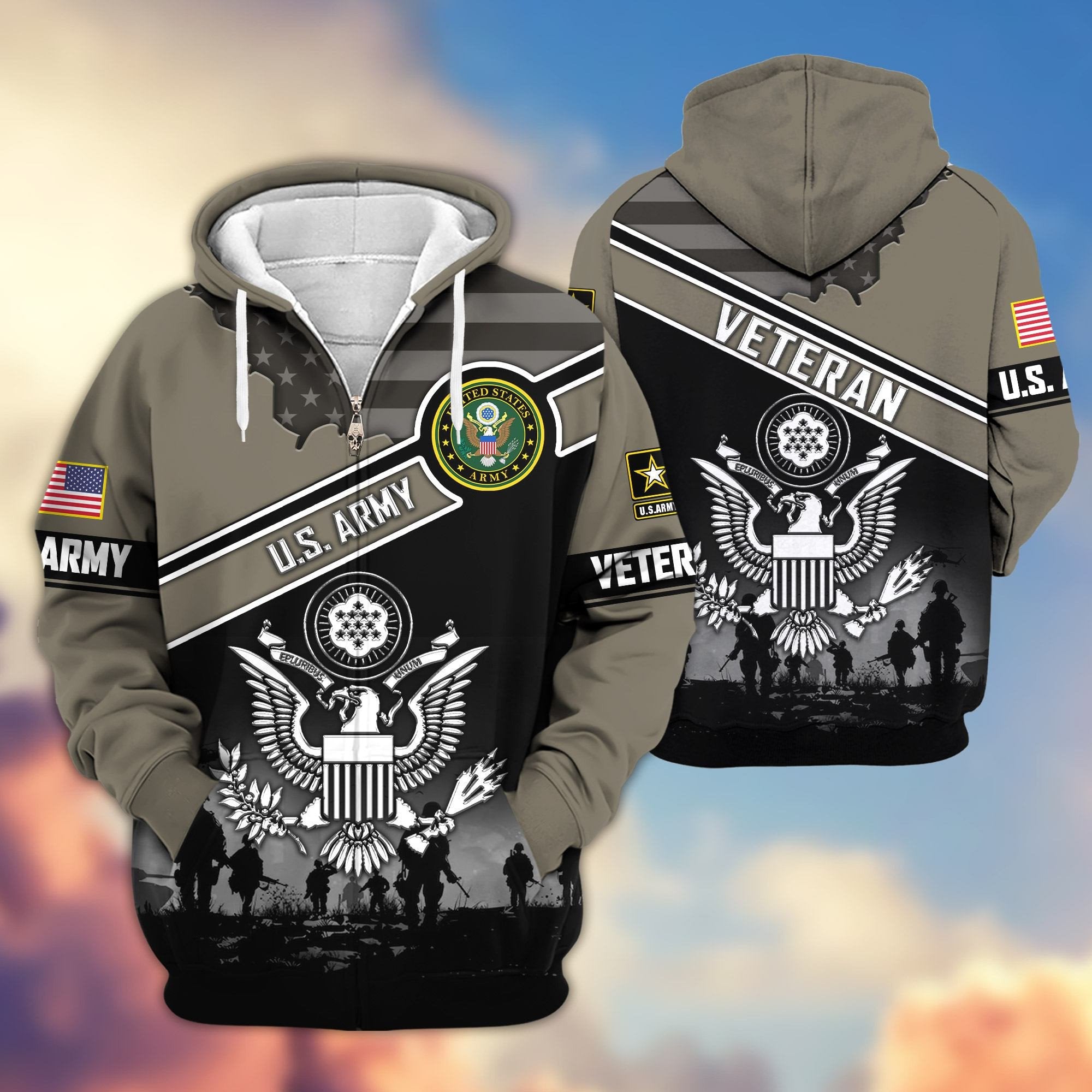 Premium US Veterans Zip Hoodie ATTN040921, Gifts For US Veterans, Gifts On Father's Day, Veterans Day.