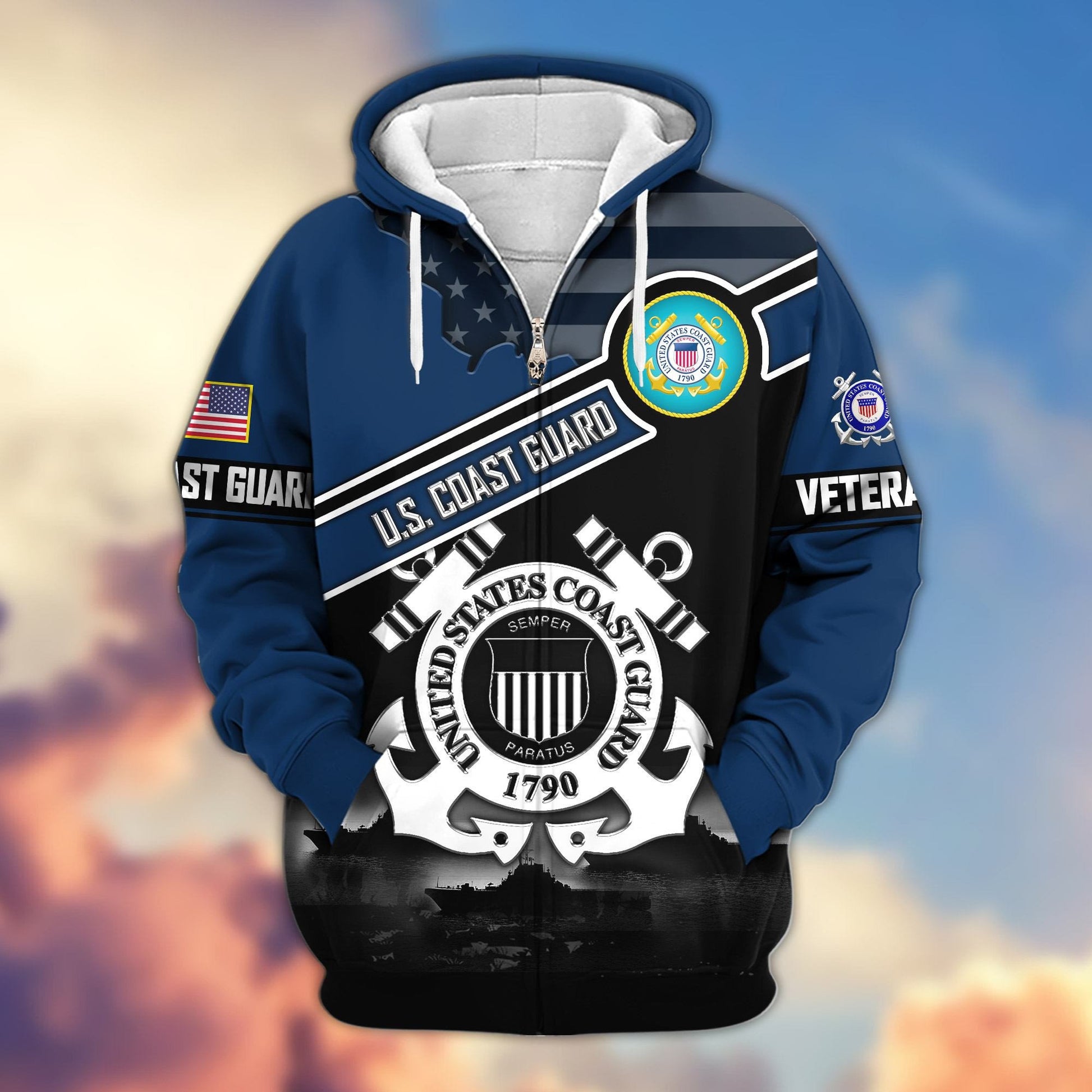 Premium US Veterans Zip Hoodie ATTN040921, Gifts For US Veterans, Gifts On Father's Day, Veterans Day.