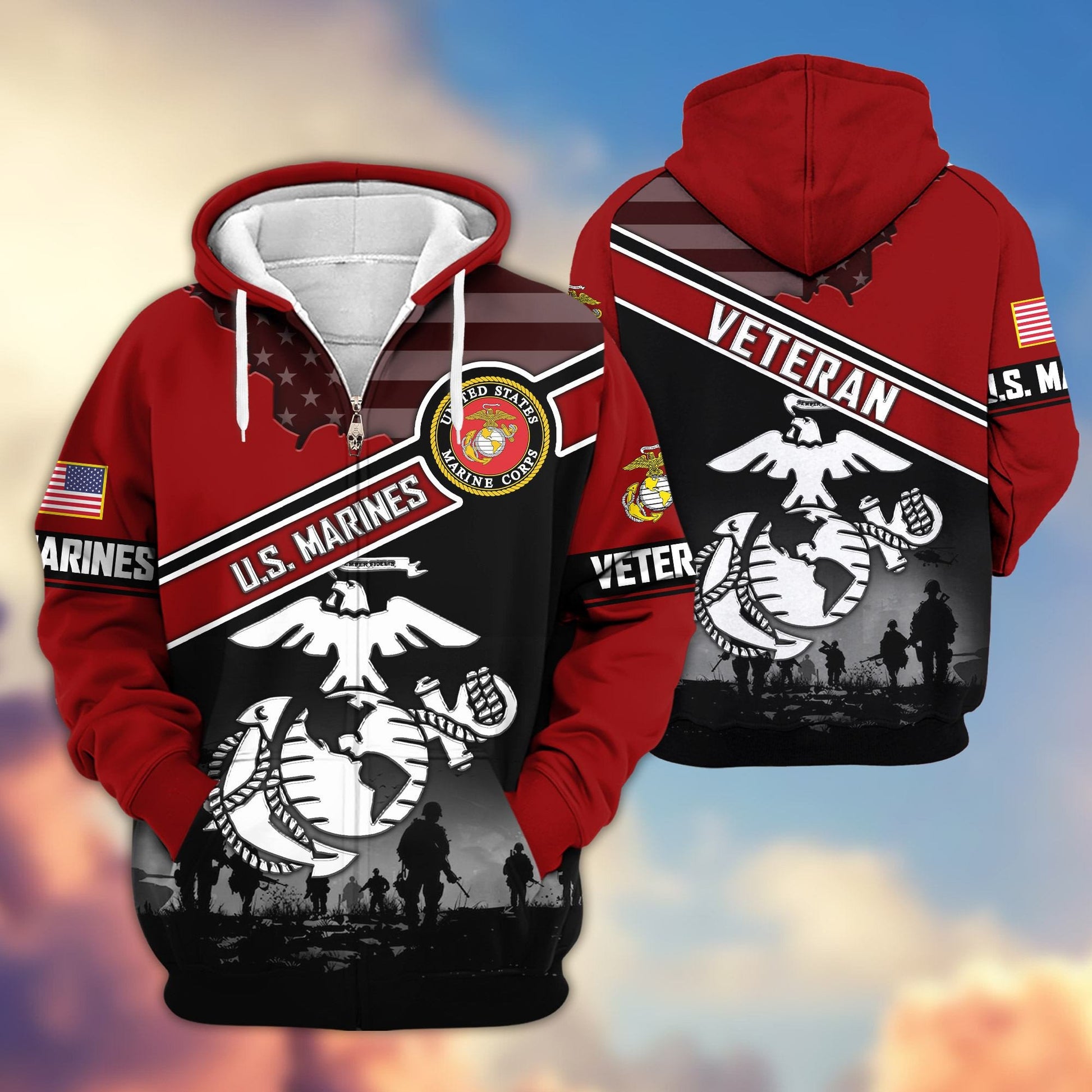 Premium US Veterans Zip Hoodie ATTN040921, Gifts For US Veterans, Gifts On Father's Day, Veterans Day.