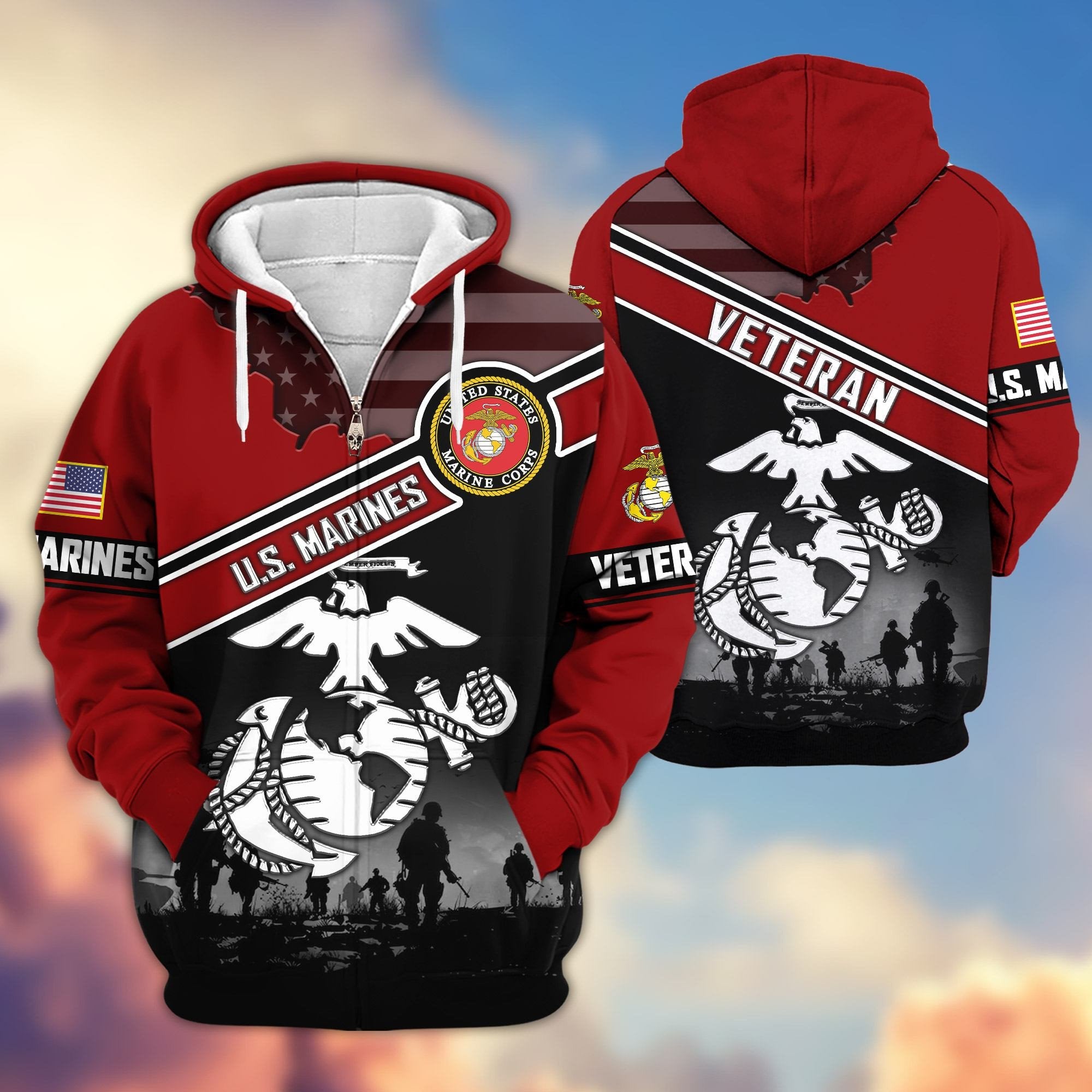 Premium US Veterans Zip Hoodie ATTN040921, Gifts For US Veterans, Gifts On Father's Day, Veterans Day.