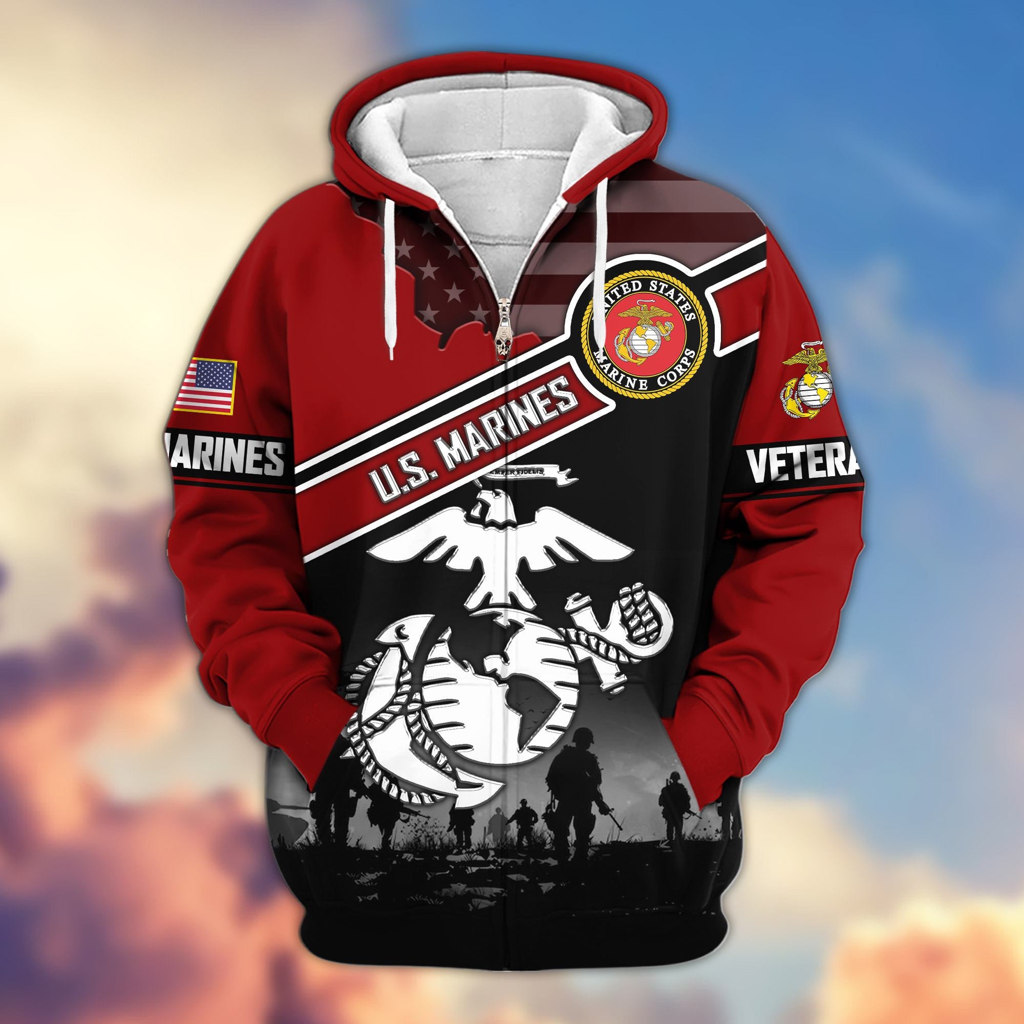 Premium US Veterans Zip Hoodie ATTN040921, Gifts For US Veterans, Gifts On Father's Day, Veterans Day.