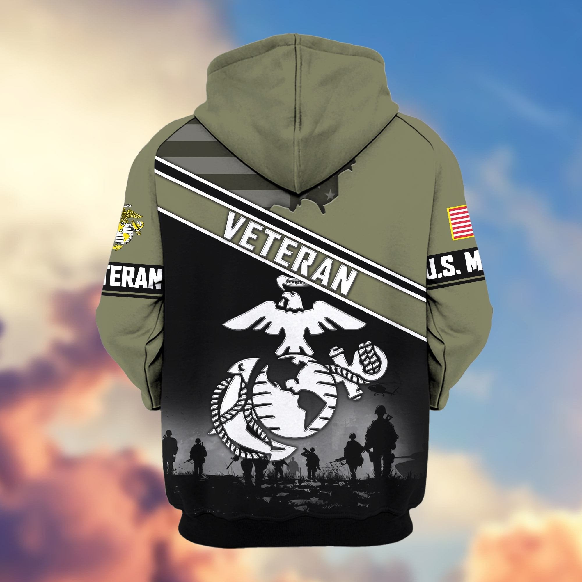 Premium US Veterans Zip Hoodie ATTN040921, Gifts For US Veterans, Gifts On Father's Day, Veterans Day.