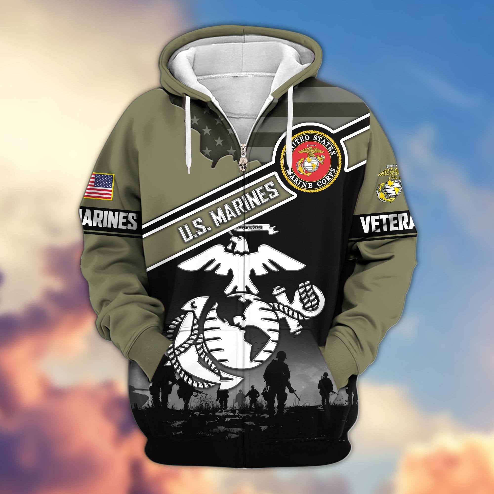 Premium US Veterans Zip Hoodie ATTN040921, Gifts For US Veterans, Gifts On Father's Day, Veterans Day.