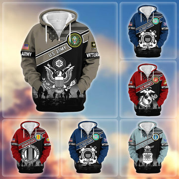 Premium US Veterans Zip Hoodie ATTN040921, Gifts For US Veterans, Gifts On Father's Day, Veterans Day.