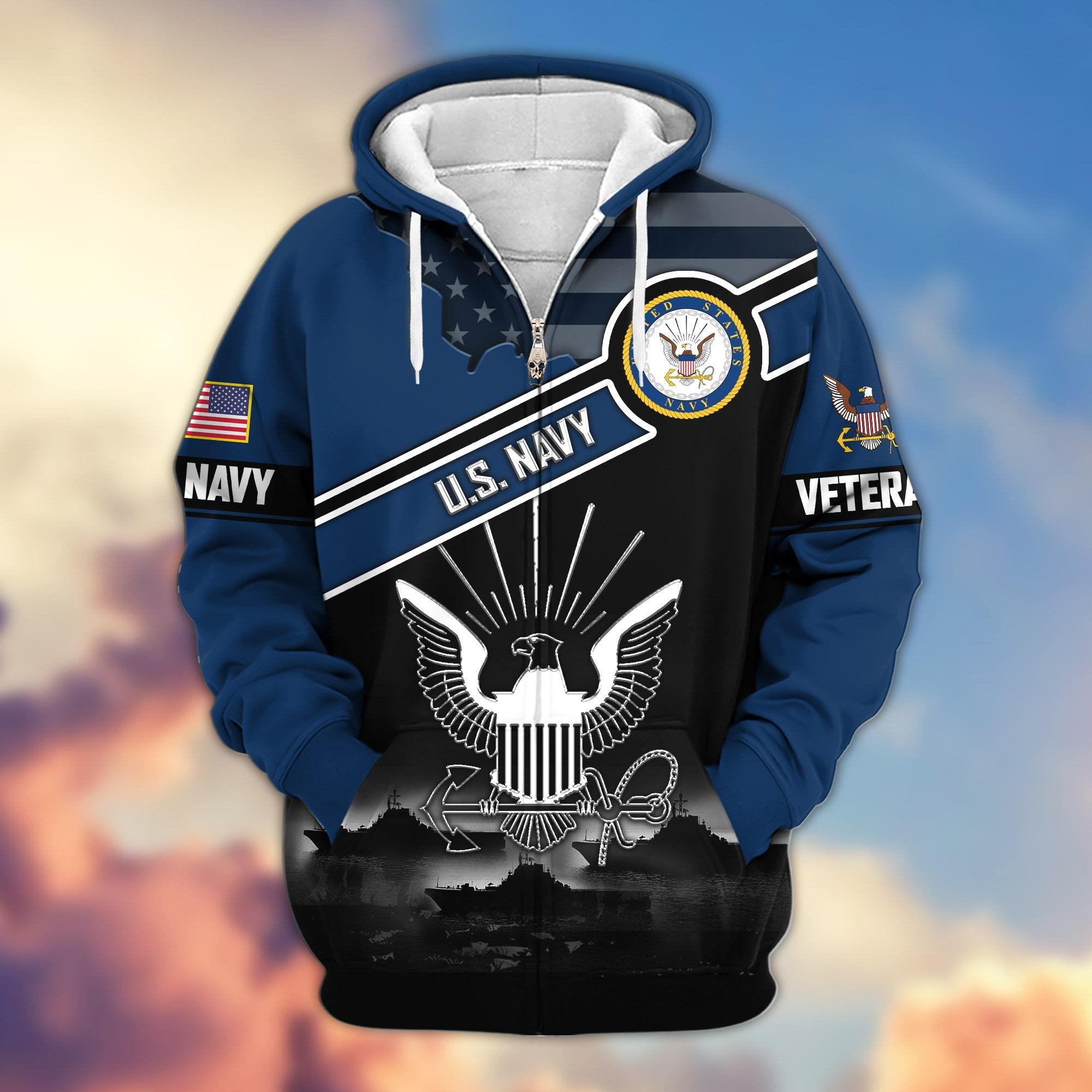 Premium US Veterans Zip Hoodie ATTN040921, Gifts For US Veterans, Gifts On Father's Day, Veterans Day.
