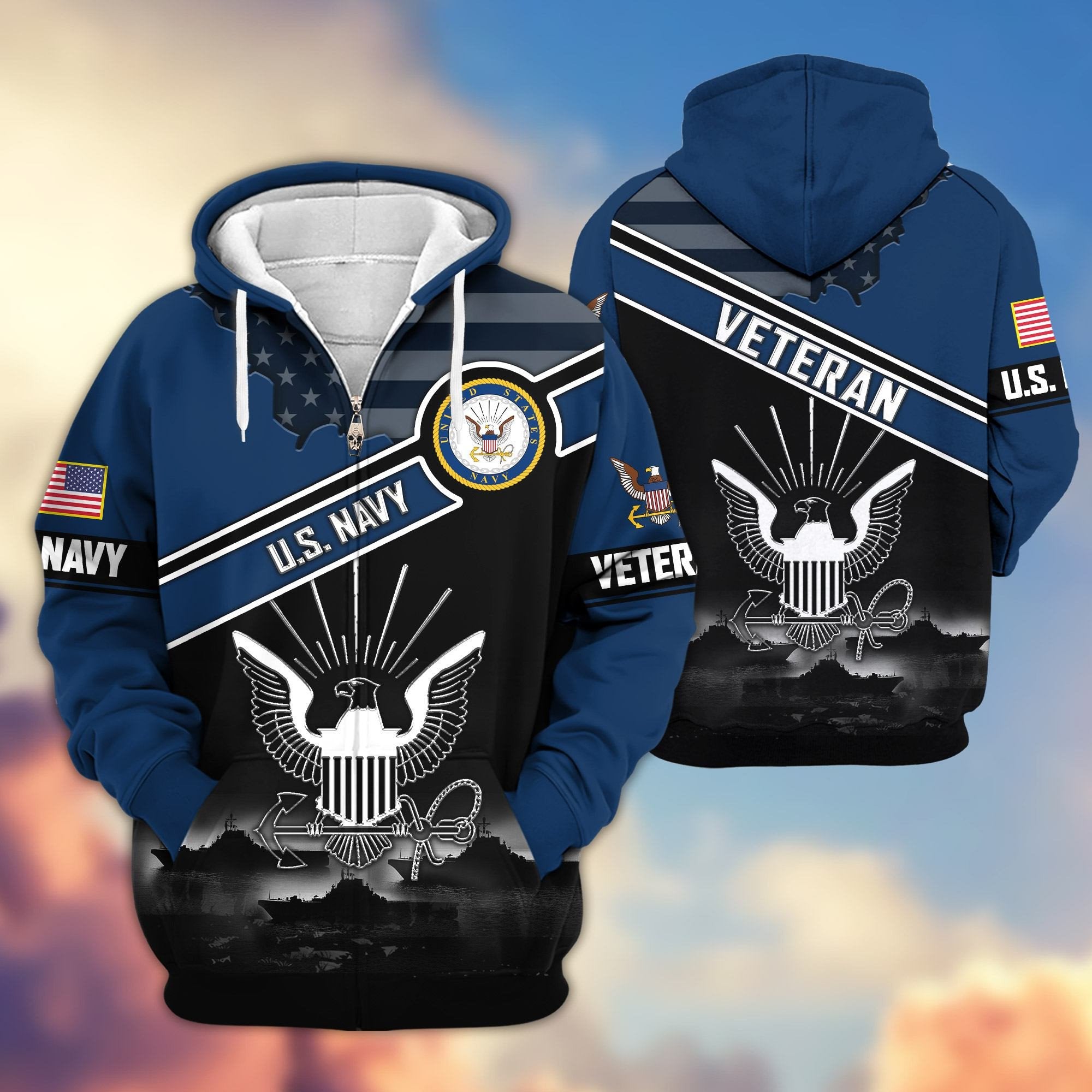 Premium US Veterans Zip Hoodie ATTN040921, Gifts For US Veterans, Gifts On Father's Day, Veterans Day.