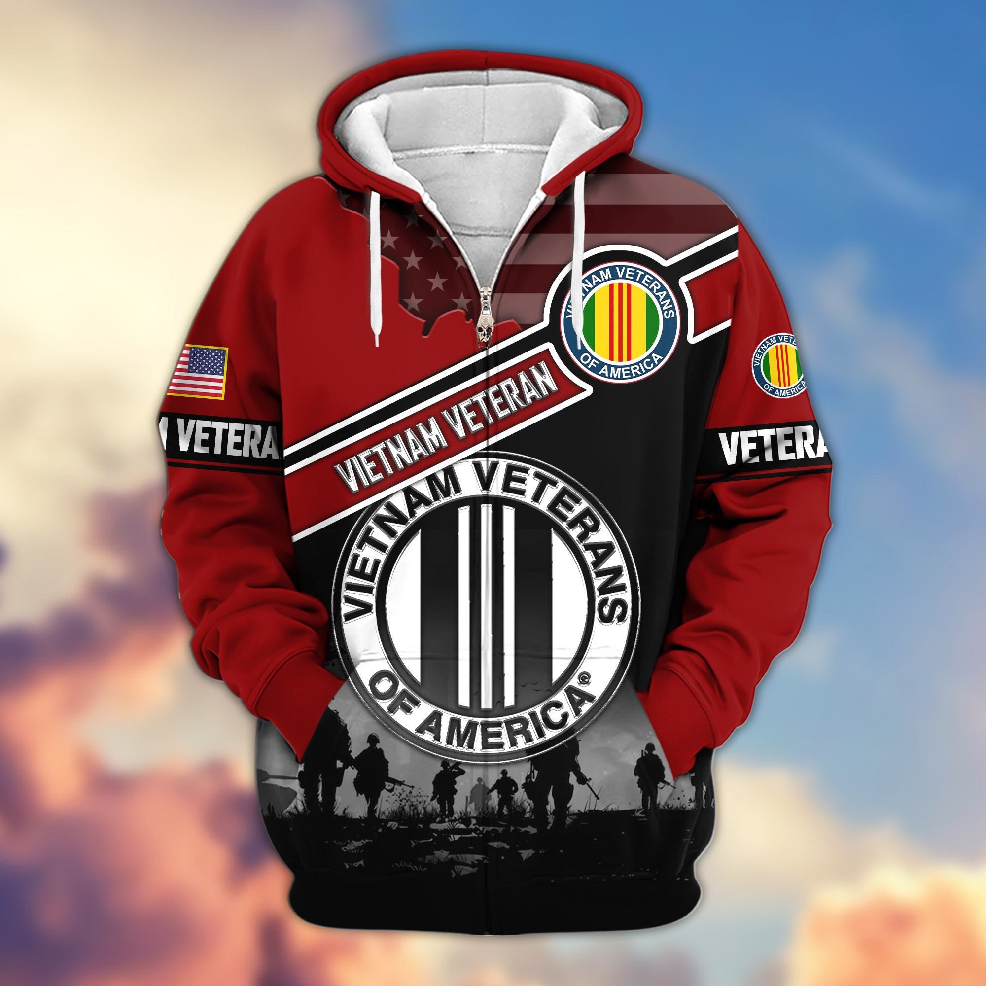 Premium US Veterans Zip Hoodie ATTN040921, Gifts For US Veterans, Gifts On Father's Day, Veterans Day.