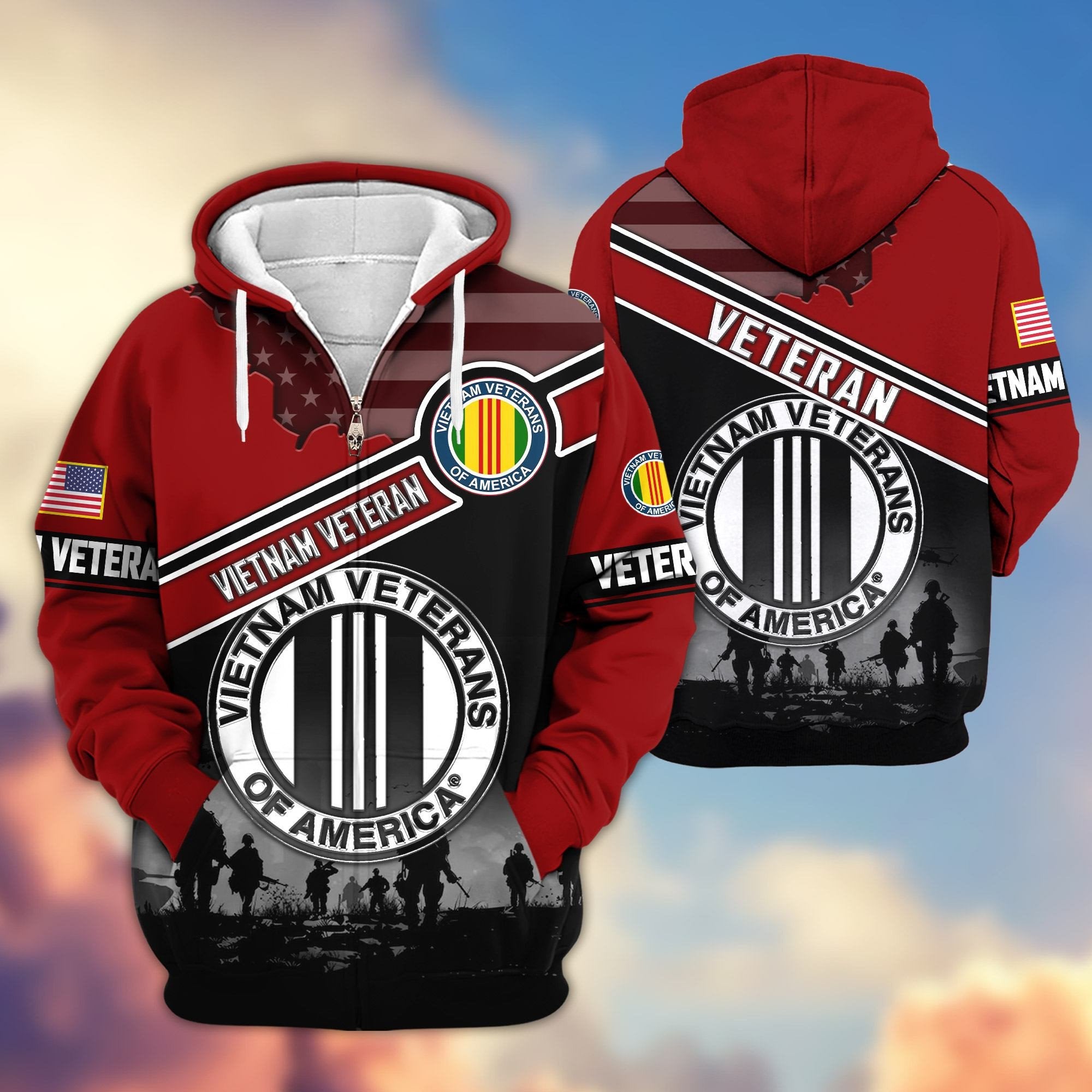 Premium US Veterans Zip Hoodie ATTN040921, Gifts For US Veterans, Gifts On Father's Day, Veterans Day.