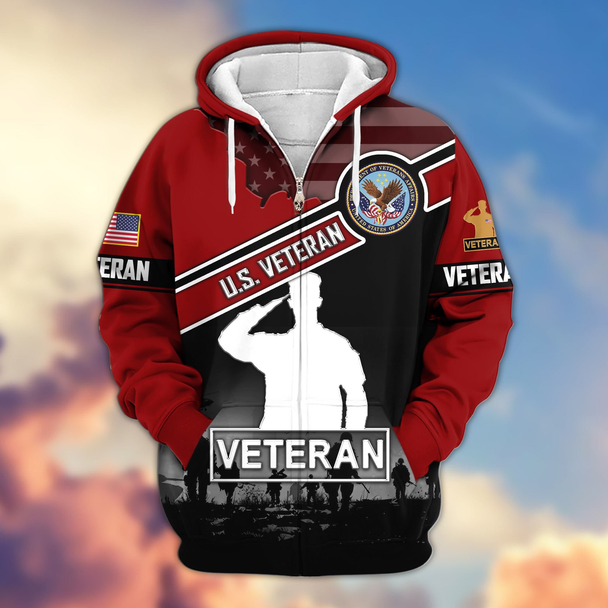 Premium US Veterans Zip Hoodie ATTN040921, Gifts For US Veterans, Gifts On Father's Day, Veterans Day.