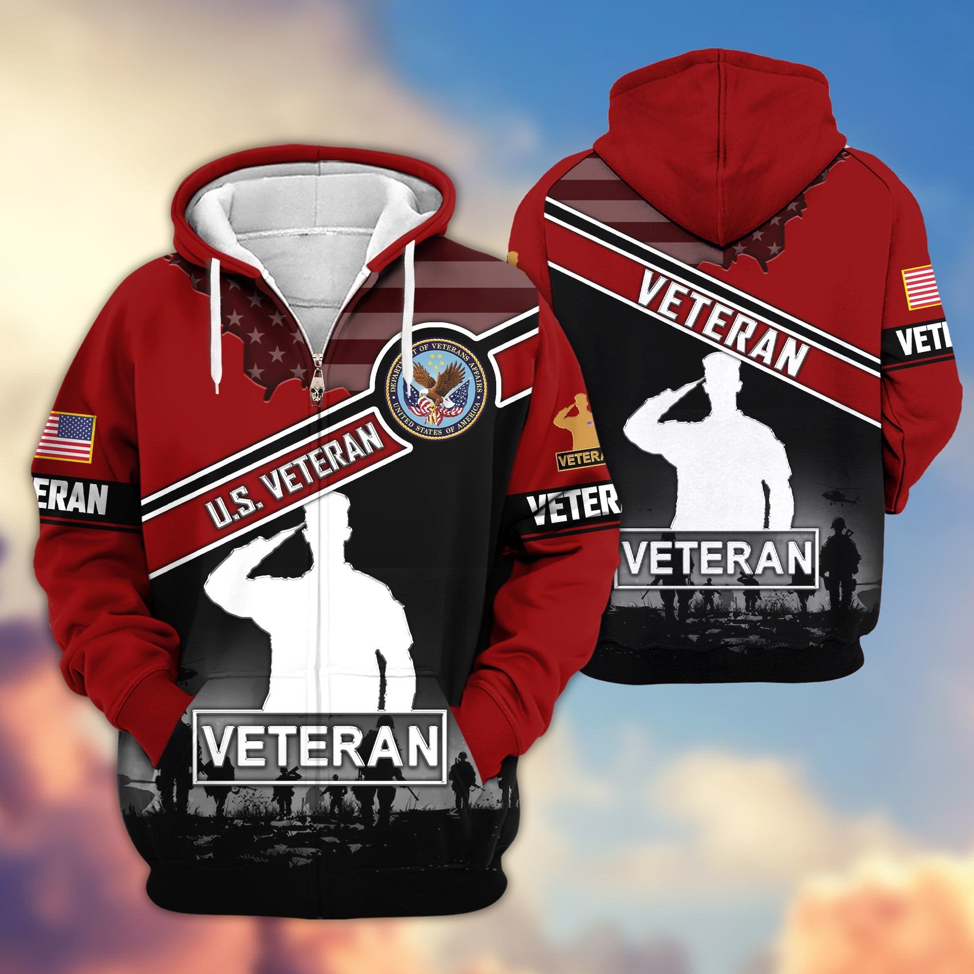 Premium US Veterans Zip Hoodie ATTN040921, Gifts For US Veterans, Gifts On Father's Day, Veterans Day.
