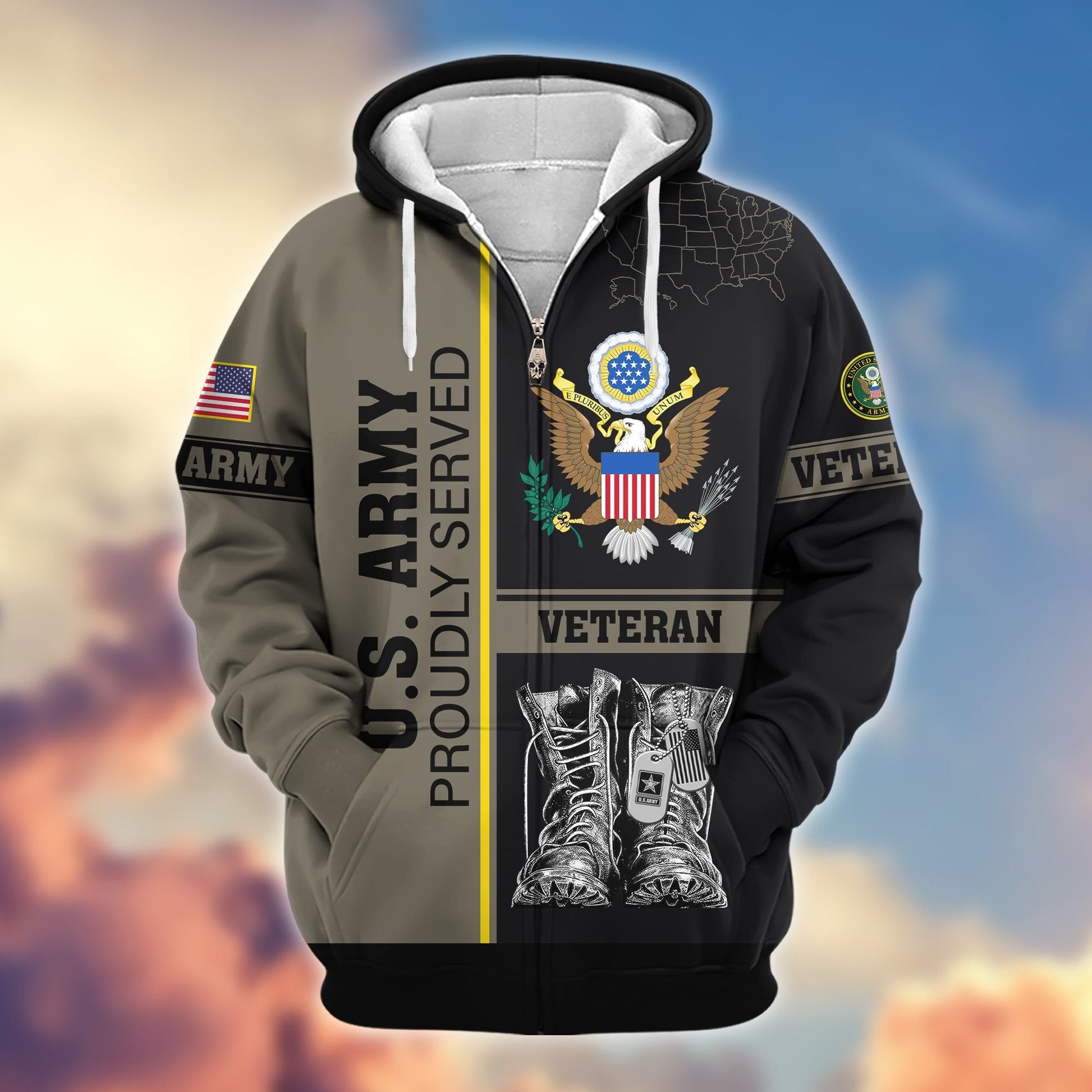 Premium US Veterans Zip Hoodie BPHN100911, Gifts For US Veterans, Gifts On Father's Day, Veterans Day.