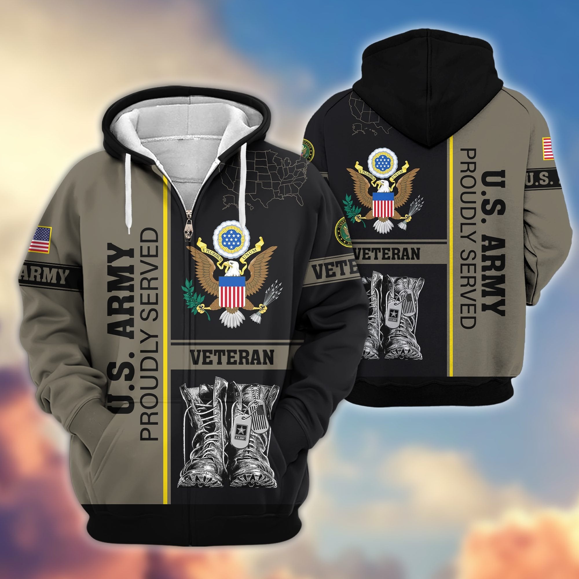 Premium US Veterans Zip Hoodie BPHN100911, Gifts For US Veterans, Gifts On Father's Day, Veterans Day.