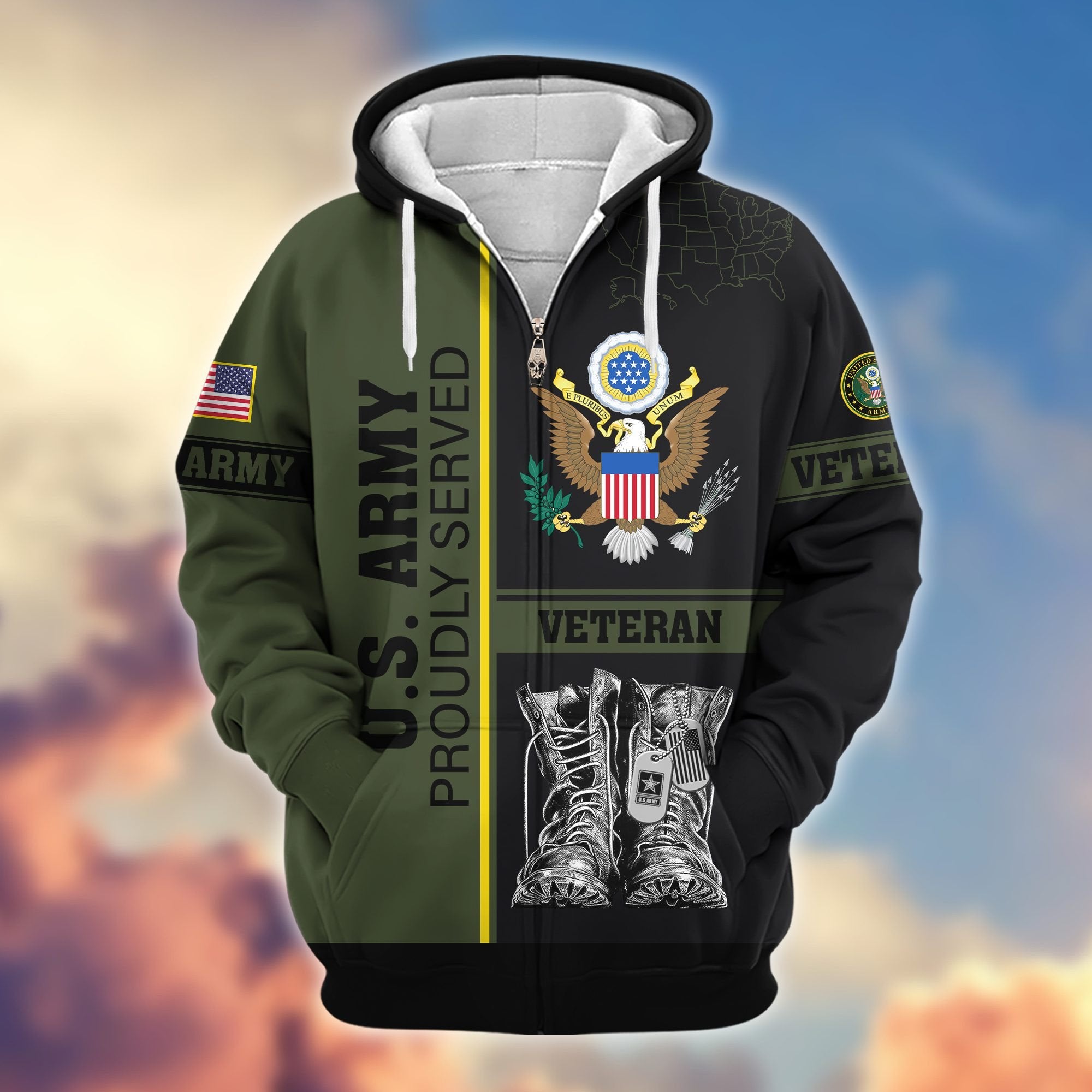 Premium US Veterans Zip Hoodie BPHN100911, Gifts For US Veterans, Gifts On Father's Day, Veterans Day.