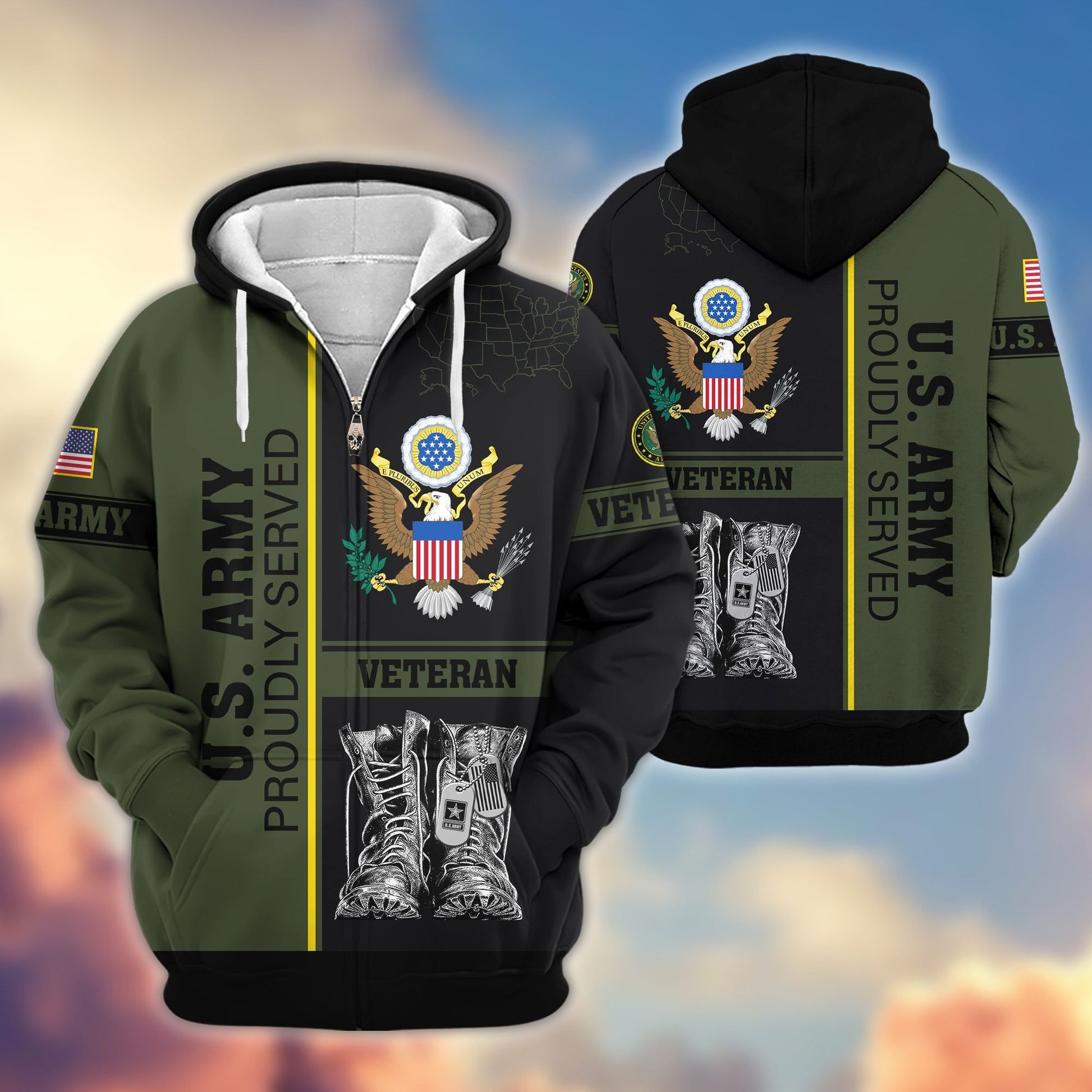 Premium US Veterans Zip Hoodie BPHN100911, Gifts For US Veterans, Gifts On Father's Day, Veterans Day.