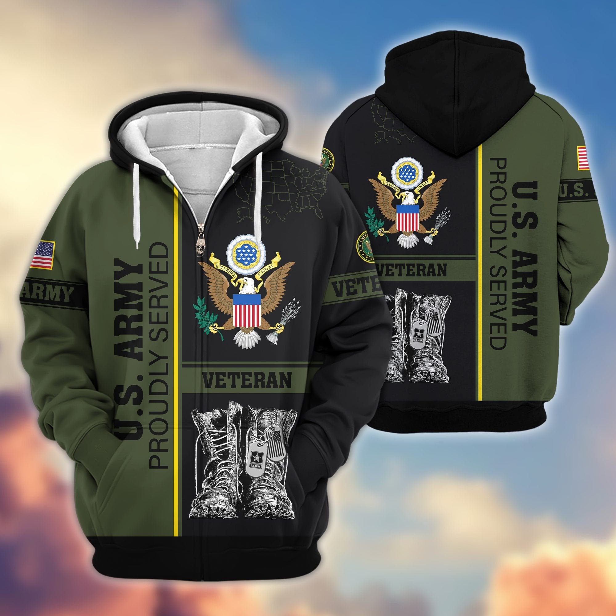 Premium US Veterans Zip Hoodie BPHN100911, Gifts For US Veterans, Gifts On Father's Day, Veterans Day.
