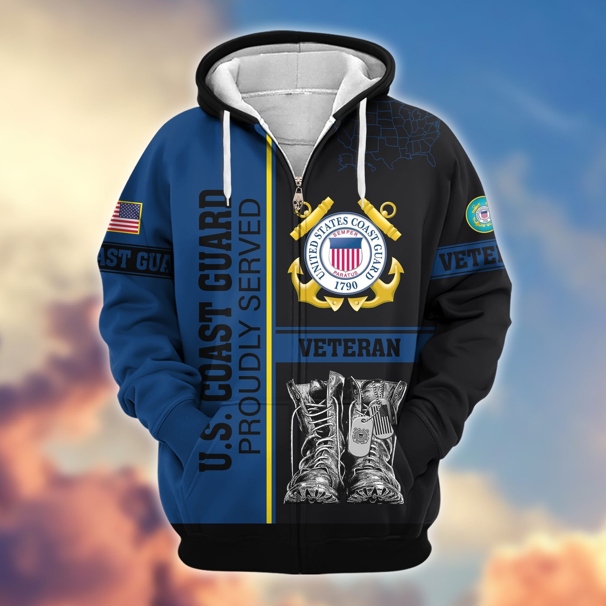 Premium US Veterans Zip Hoodie BPHN100911, Gifts For US Veterans, Gifts On Father's Day, Veterans Day.