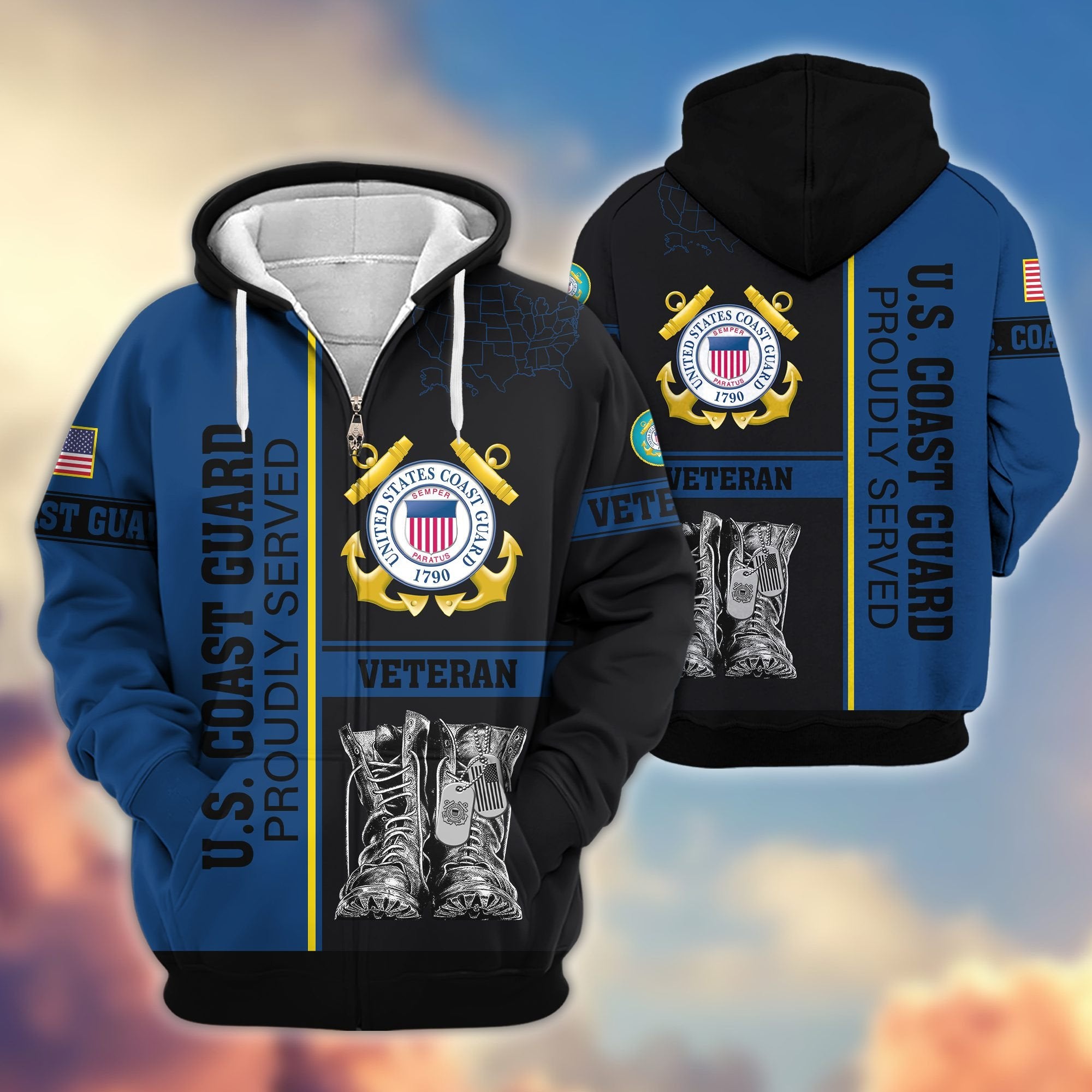 Premium US Veterans Zip Hoodie BPHN100911, Gifts For US Veterans, Gifts On Father's Day, Veterans Day.