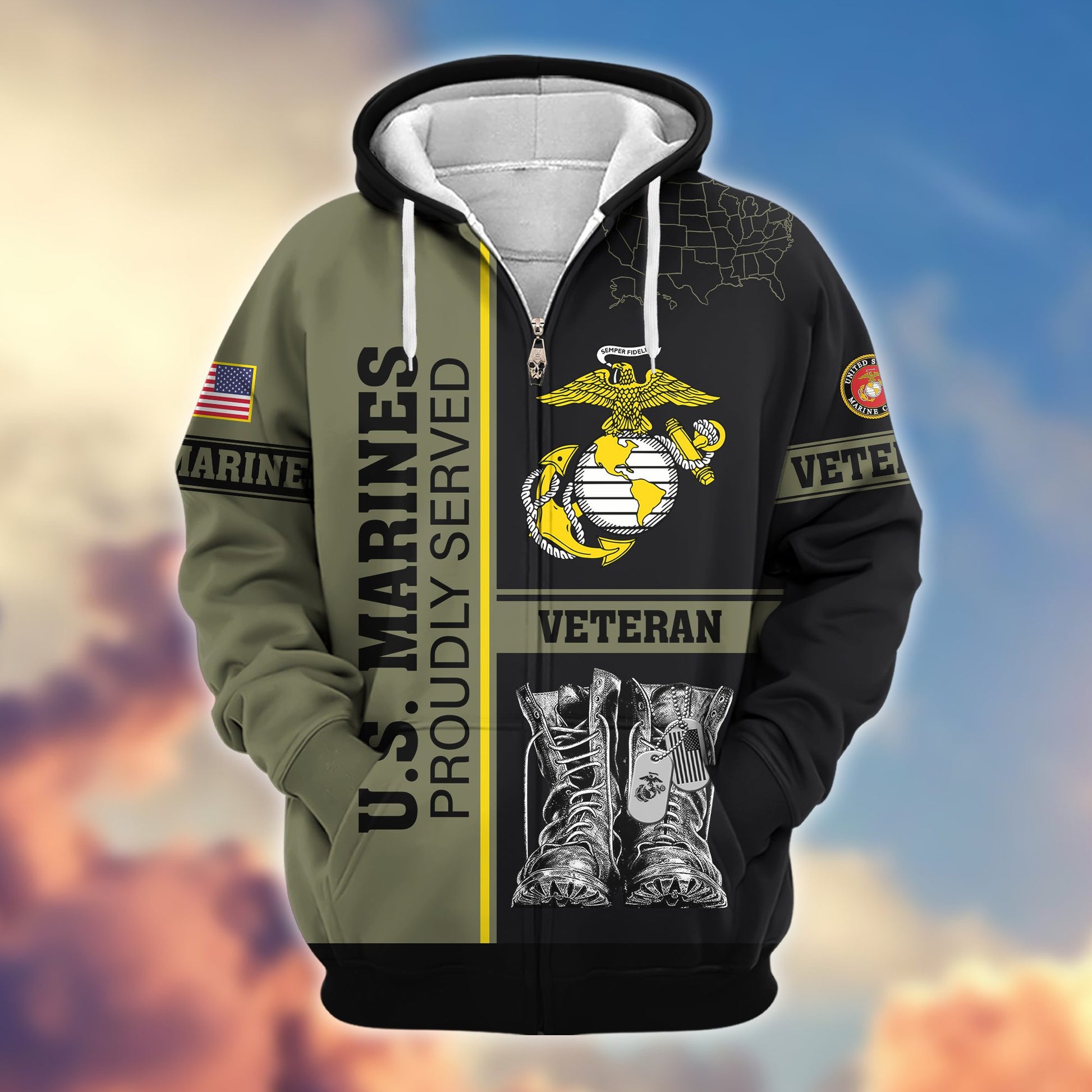 Premium US Veterans Zip Hoodie BPHN100911, Gifts For US Veterans, Gifts On Father's Day, Veterans Day.