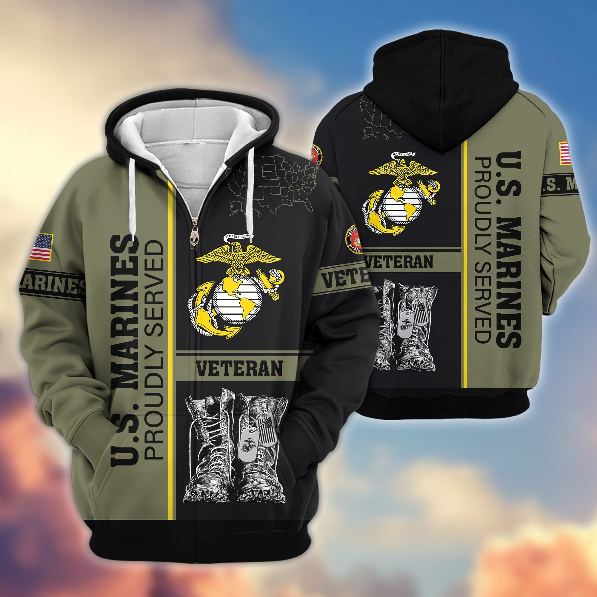 Premium US Veterans Zip Hoodie BPHN100911, Gifts For US Veterans, Gifts On Father's Day, Veterans Day.
