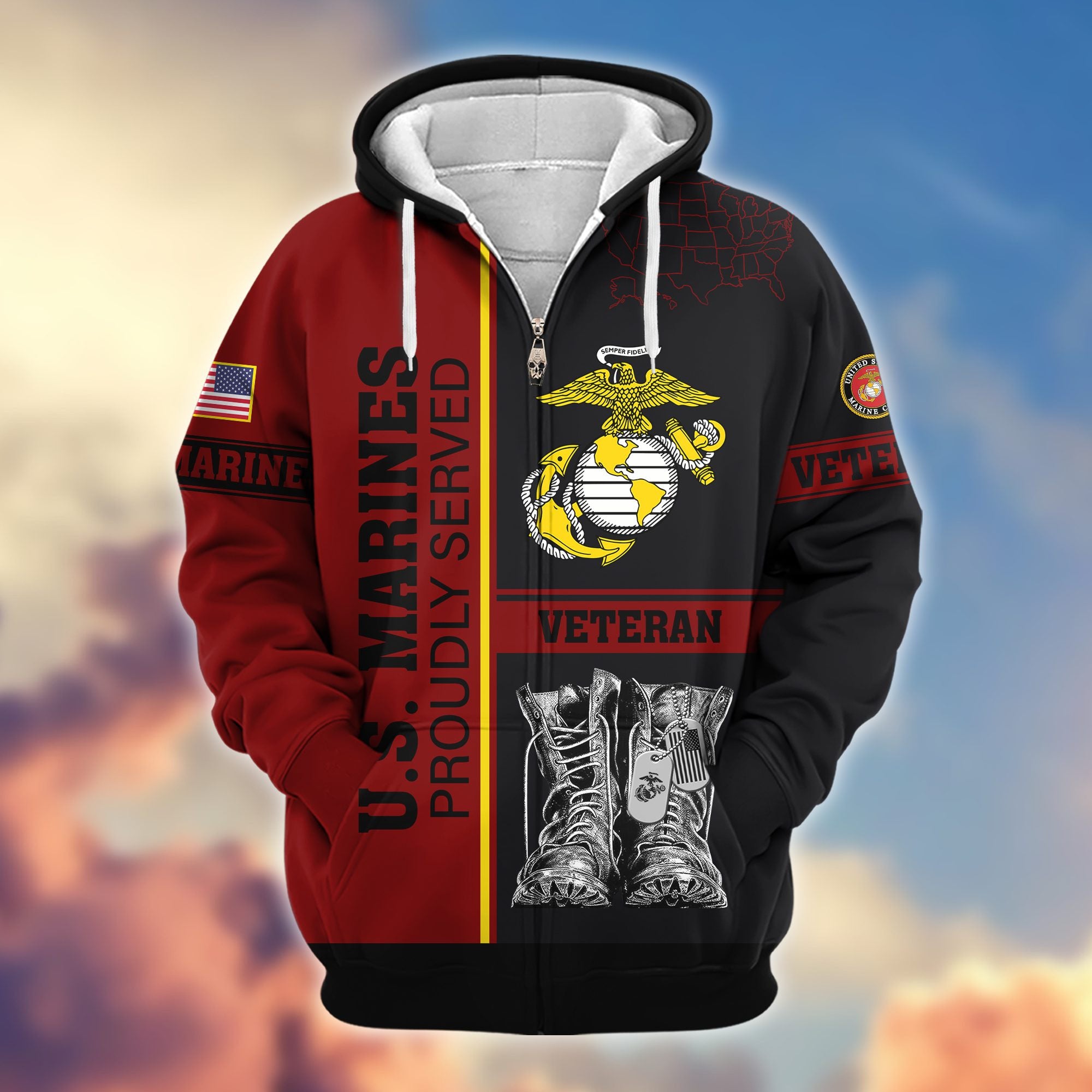 Premium US Veterans Zip Hoodie BPHN100911, Gifts For US Veterans, Gifts On Father's Day, Veterans Day.