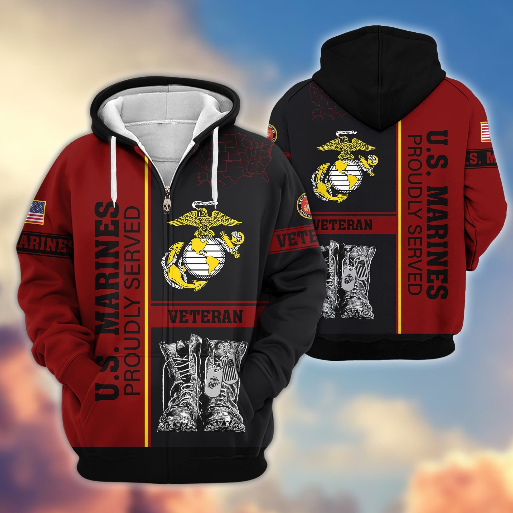 Premium US Veterans Zip Hoodie BPHN100911, Gifts For US Veterans, Gifts On Father's Day, Veterans Day.