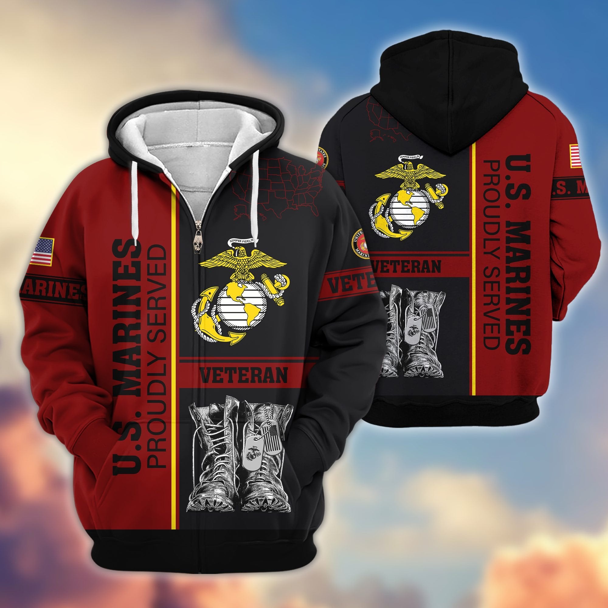 Premium US Veterans Zip Hoodie BPHN100911, Gifts For US Veterans, Gifts On Father's Day, Veterans Day.