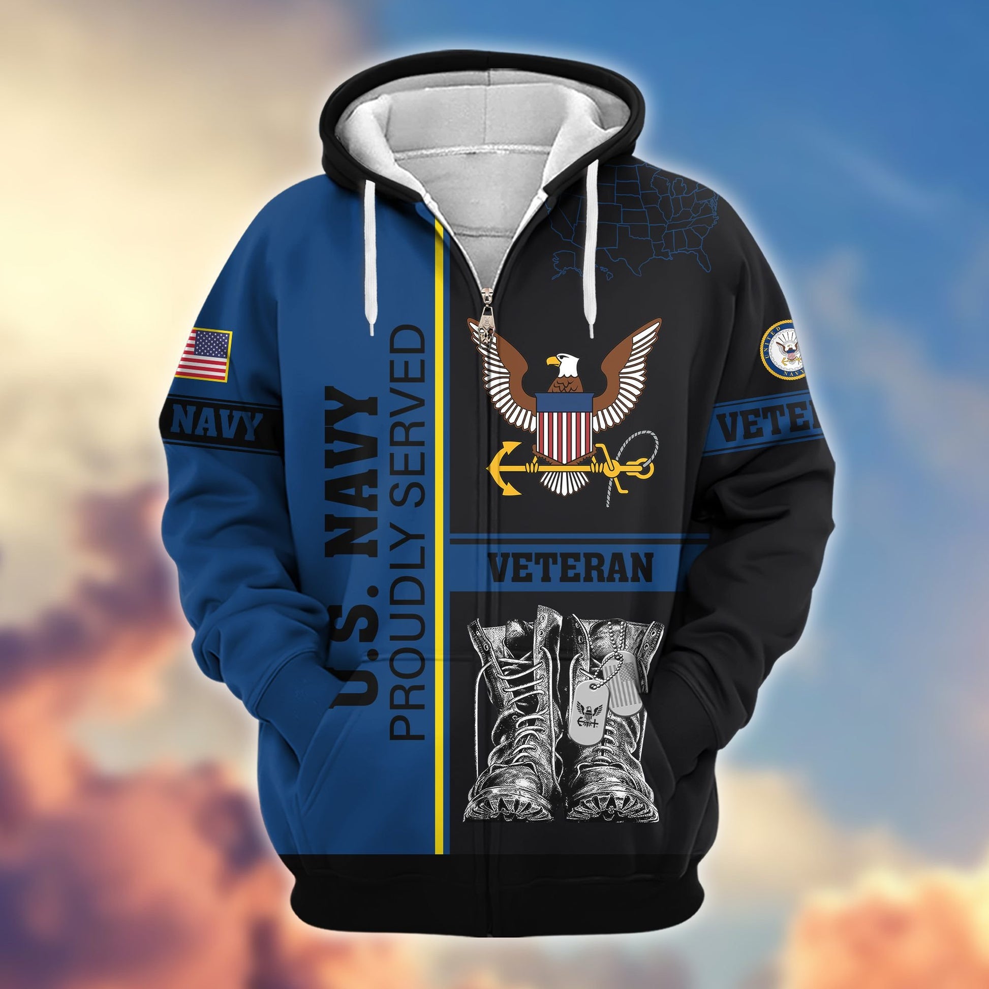 Premium US Veterans Zip Hoodie BPHN100911, Gifts For US Veterans, Gifts On Father's Day, Veterans Day.