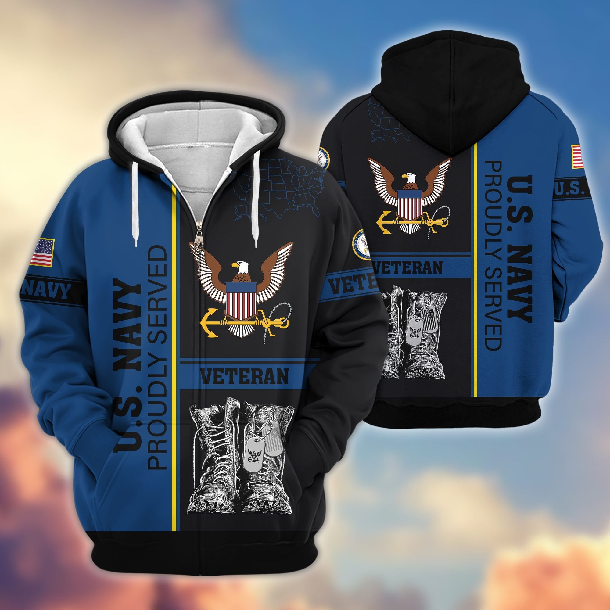 Premium US Veterans Zip Hoodie BPHN100911, Gifts For US Veterans, Gifts On Father's Day, Veterans Day.