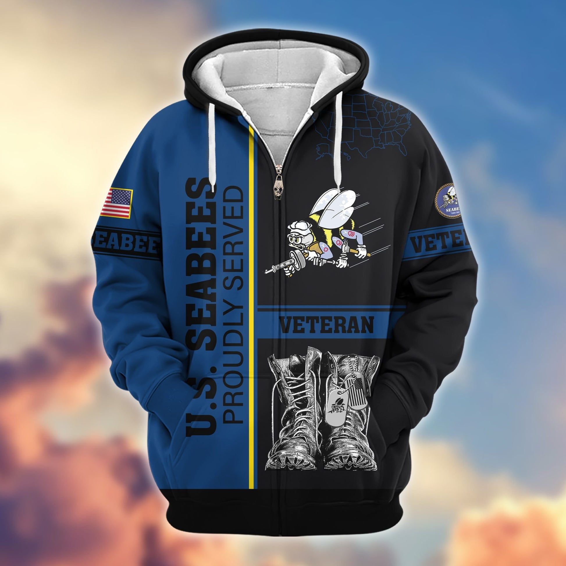 Premium US Veterans Zip Hoodie BPHN100911, Gifts For US Veterans, Gifts On Father's Day, Veterans Day.