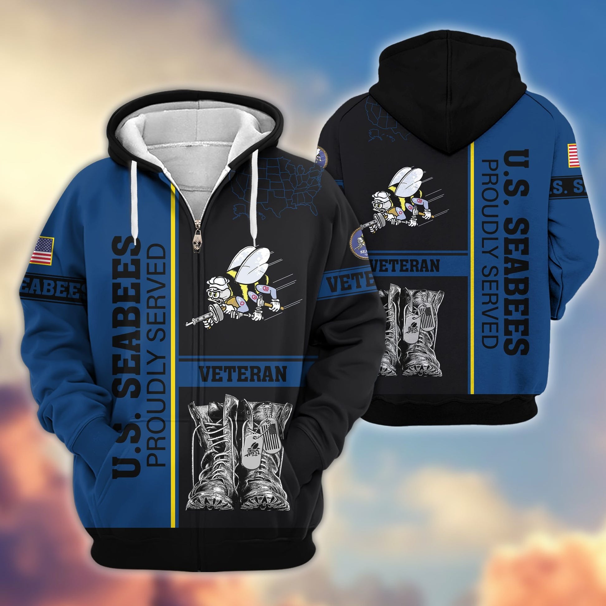 Premium US Veterans Zip Hoodie BPHN100911, Gifts For US Veterans, Gifts On Father's Day, Veterans Day.