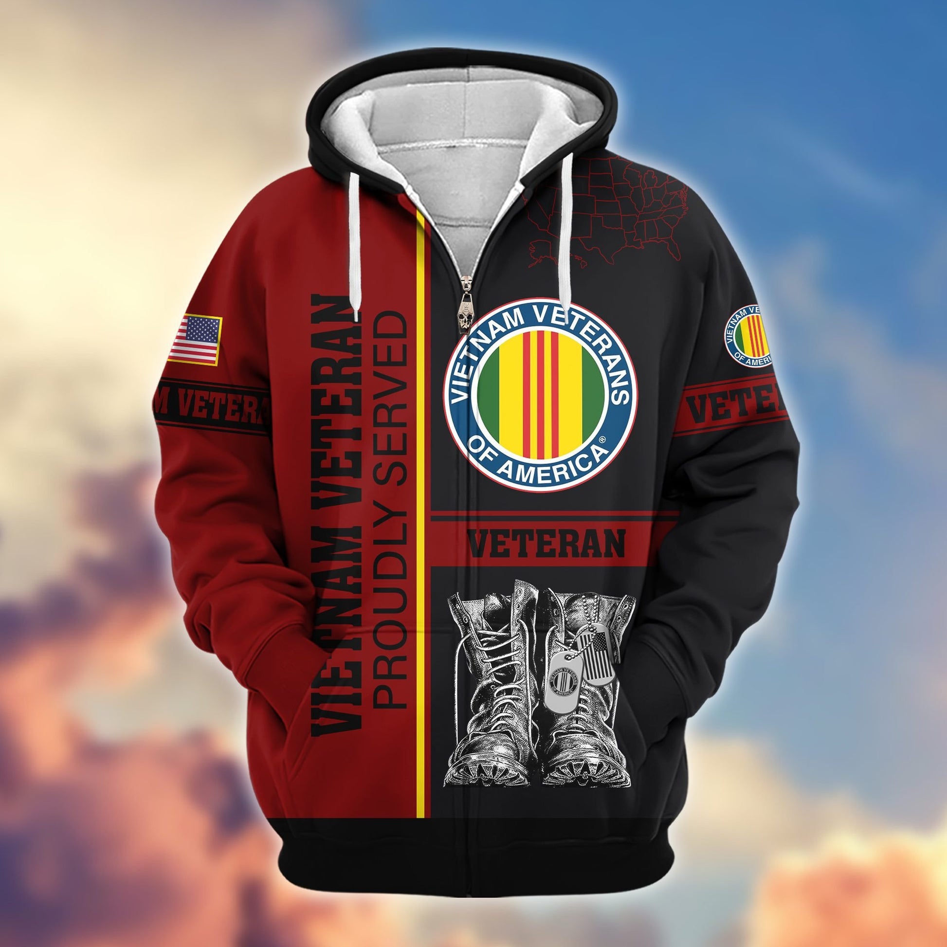 Premium US Veterans Zip Hoodie BPHN100911, Gifts For US Veterans, Gifts On Father's Day, Veterans Day.