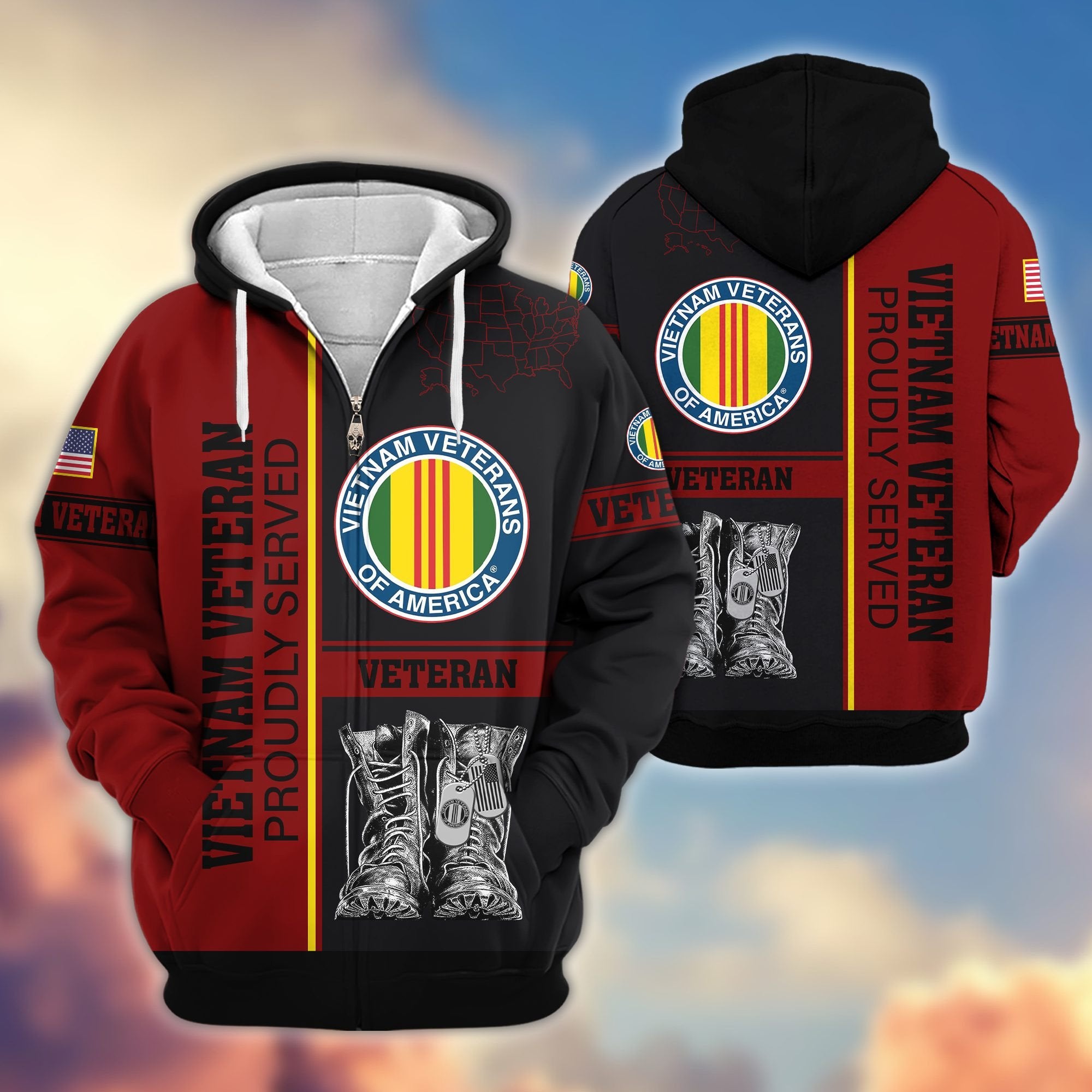 Premium US Veterans Zip Hoodie BPHN100911, Gifts For US Veterans, Gifts On Father's Day, Veterans Day.