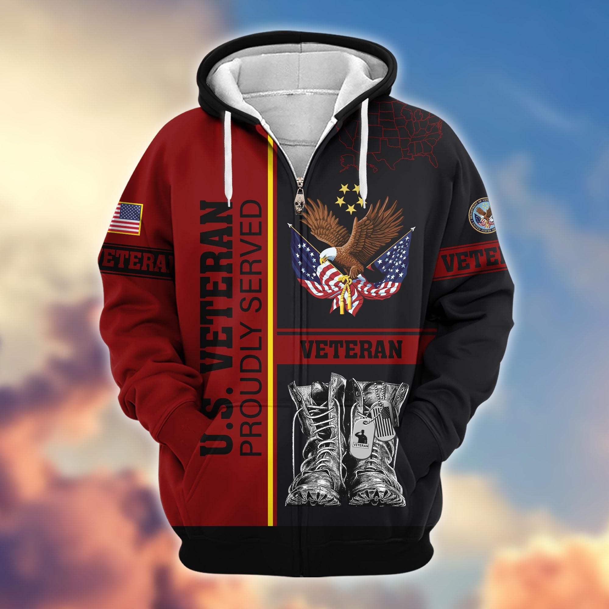 Premium US Veterans Zip Hoodie BPHN100911, Gifts For US Veterans, Gifts On Father's Day, Veterans Day.