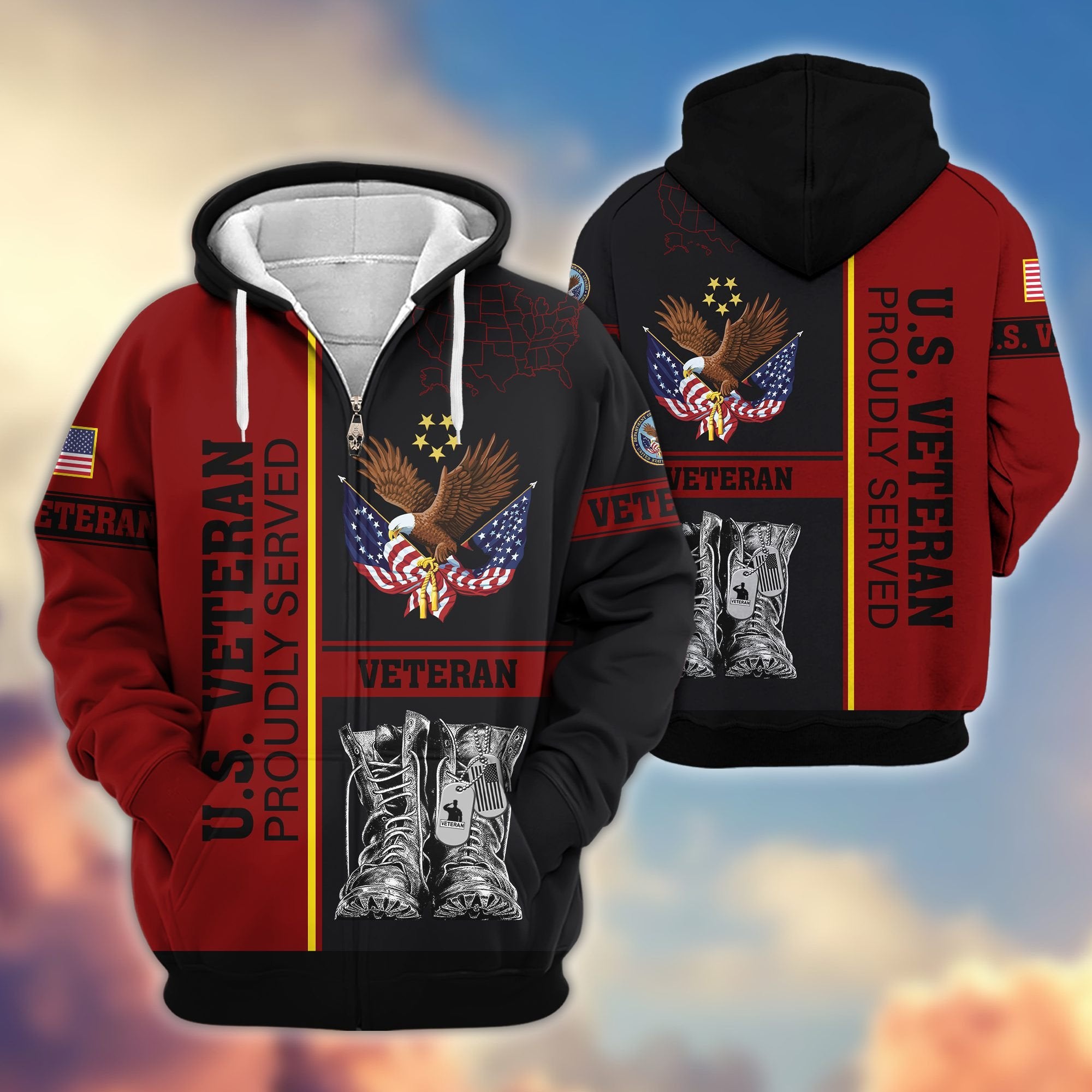 Premium US Veterans Zip Hoodie BPHN100911, Gifts For US Veterans, Gifts On Father's Day, Veterans Day.